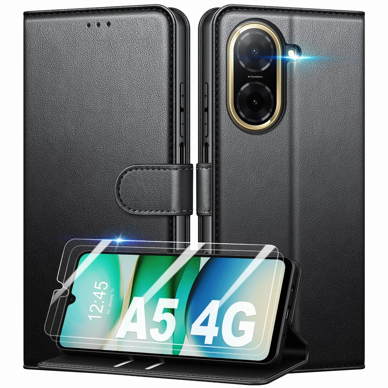 Etui do Xiaomi Redmi A5 4G + osłona ekranu szkło hartowane 2x, pokrowiec portfel skóra PU RFID
