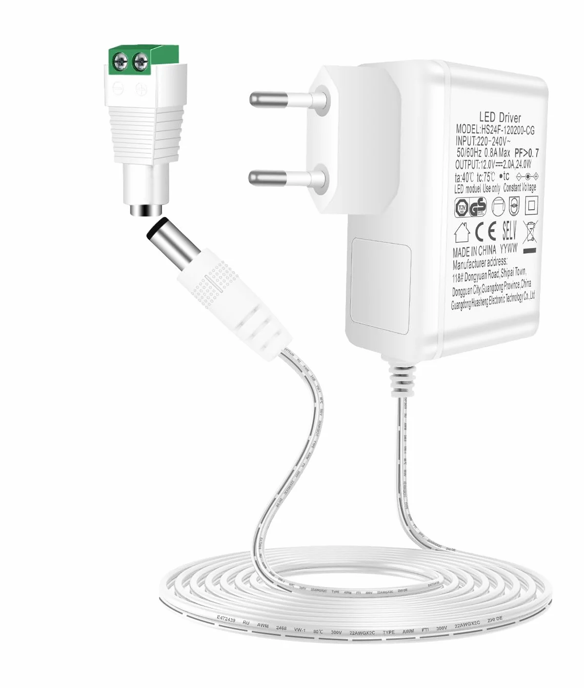AGOTD 24 W uniwersalny zasilacz AC na DC 12 V, 2 A, transformator zasilania do taśm LED, routera, kamery (biały)