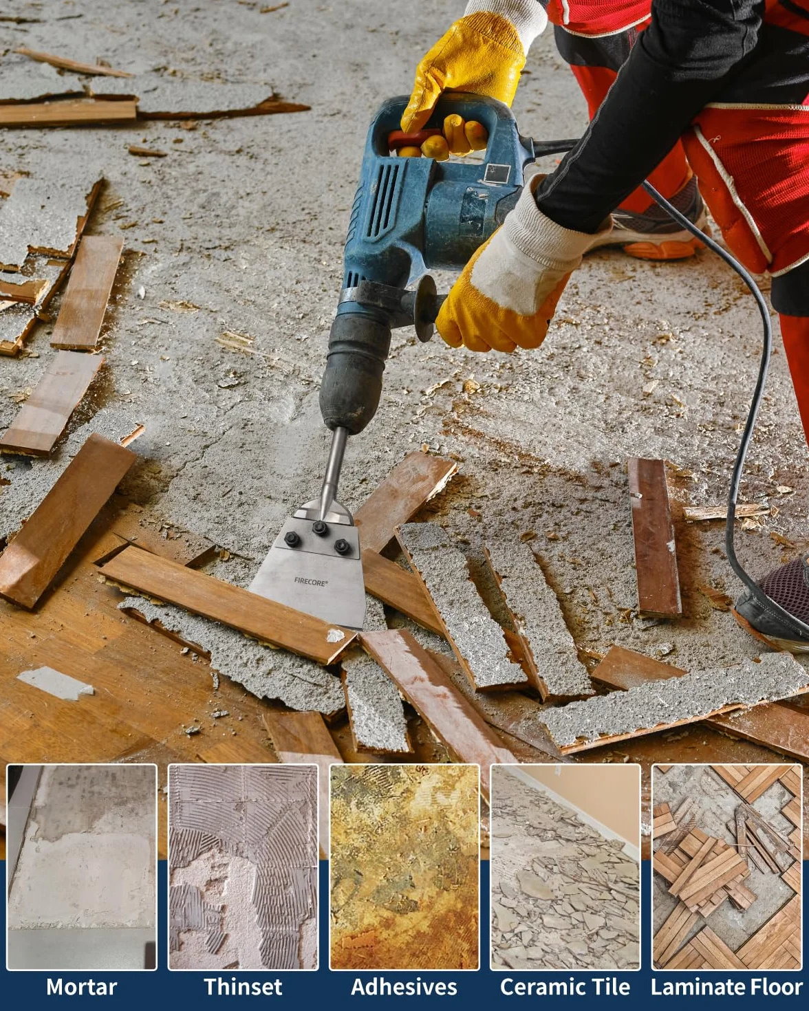 Firecore SDS Max ściernica z łopatą zapasową, dłuto szpachlowe 320mm × 140mm, ostrza do ścierki SDS Max, środek do usuwania kleju do podłóg winylowych VCT, płytek, linoleum, zaprawy betonowej