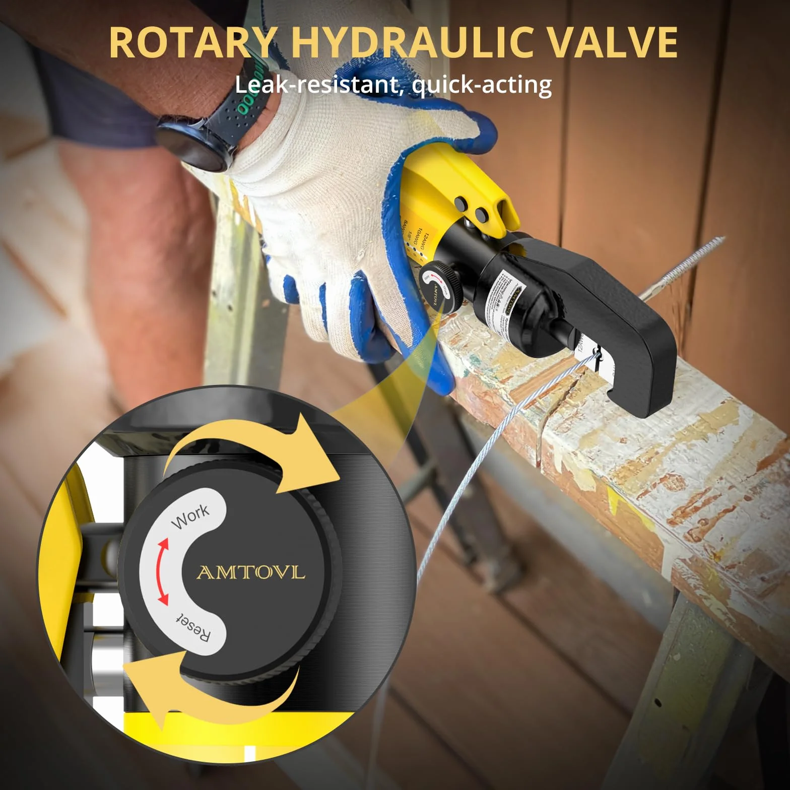AMTOVL Hydrauliczne szczypce zaciskowe 8T z 9 szt. Model hydrauliczny 4-70 mm² Narzędzie do zaciskania kabli z szeroką głowicą 10 cali do zaciskania i cięcia końcówek kablowych