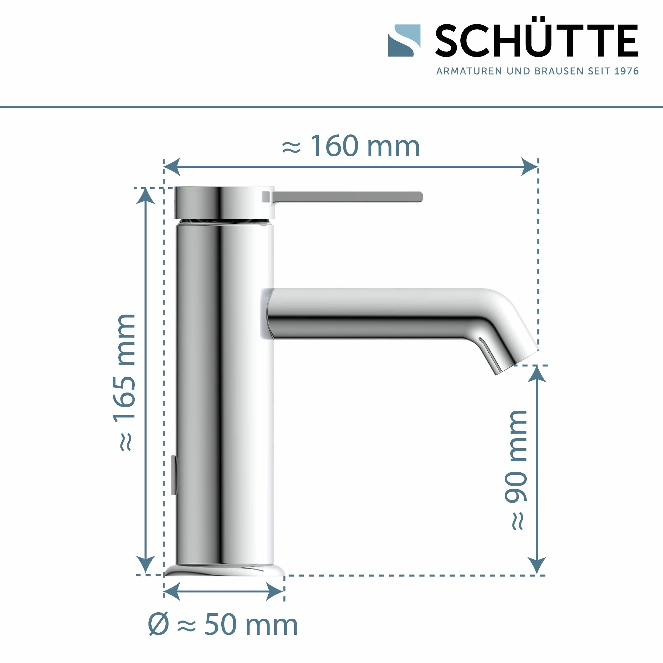 SCHÜTTE Bateria umywalkowa LOS ANGELES 33100, kran łazienkowy z zestawem odpływowym, armatura łazienkowa, jednouchwytowa bateria łazienkowa z korkiem odpływowym, bateria mieszakowa, umywalka, chrom