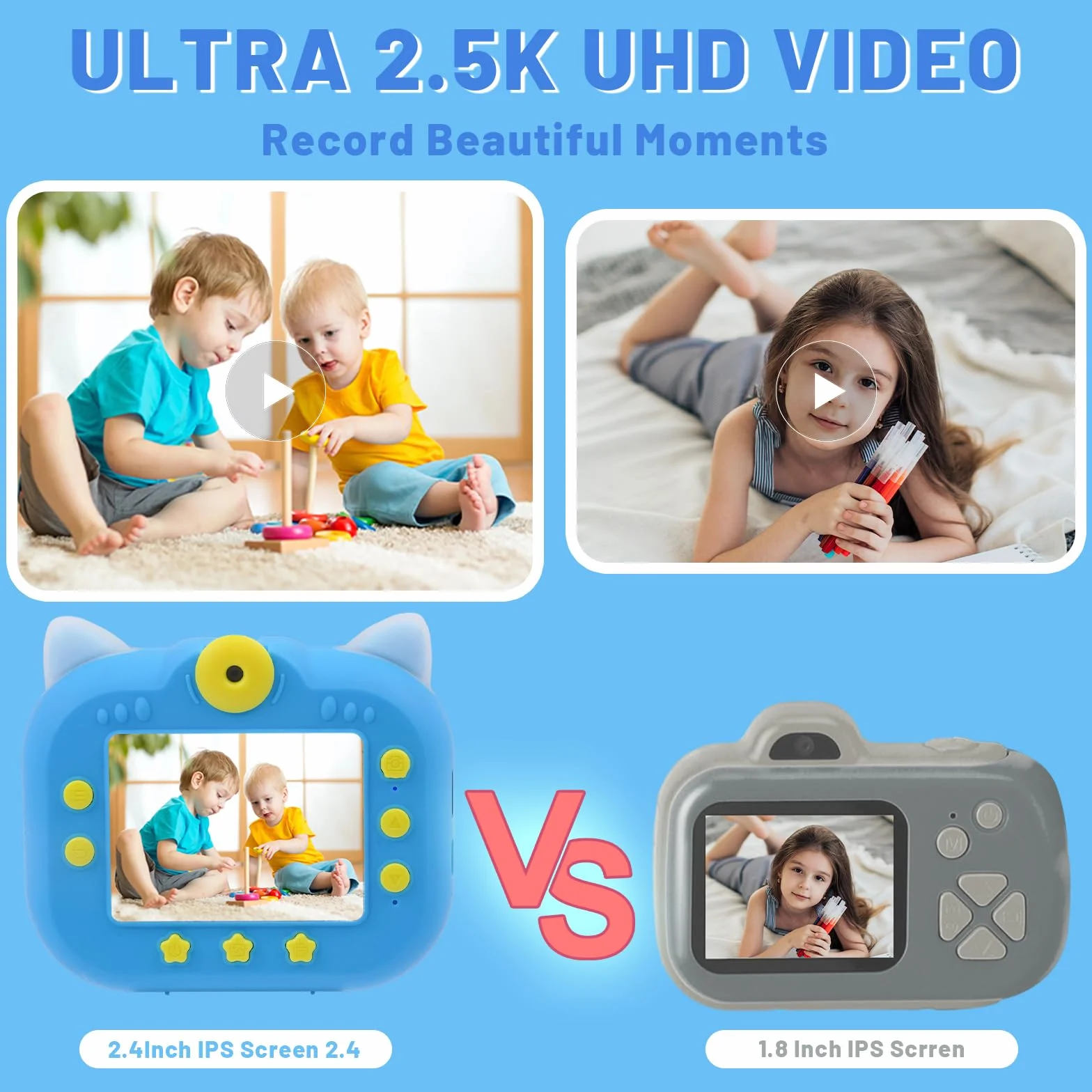 DYNASONIC Instant Children's Camera 2nd Generation 48MP 2.5K UHD Digital Photo Video with 32GB SD Card Gift for Kids 3-14