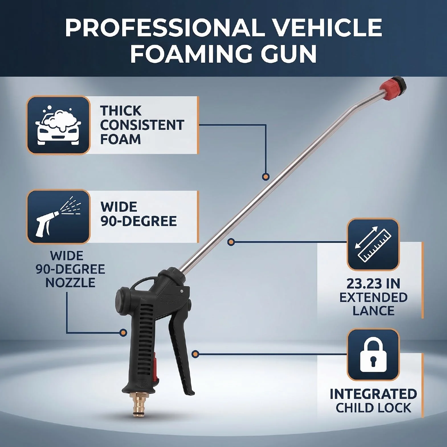 Acouto Pistolet Do Myjki Ciśnieniowej Działko Do Piany Różdżka Spryskiwacza Dysza 90 Stopni 59 Cm Przedłużona Lanca Mocowanie 1/4 Gruba Pianka Hak z Zabezpieczeniem Przed Dziećmi