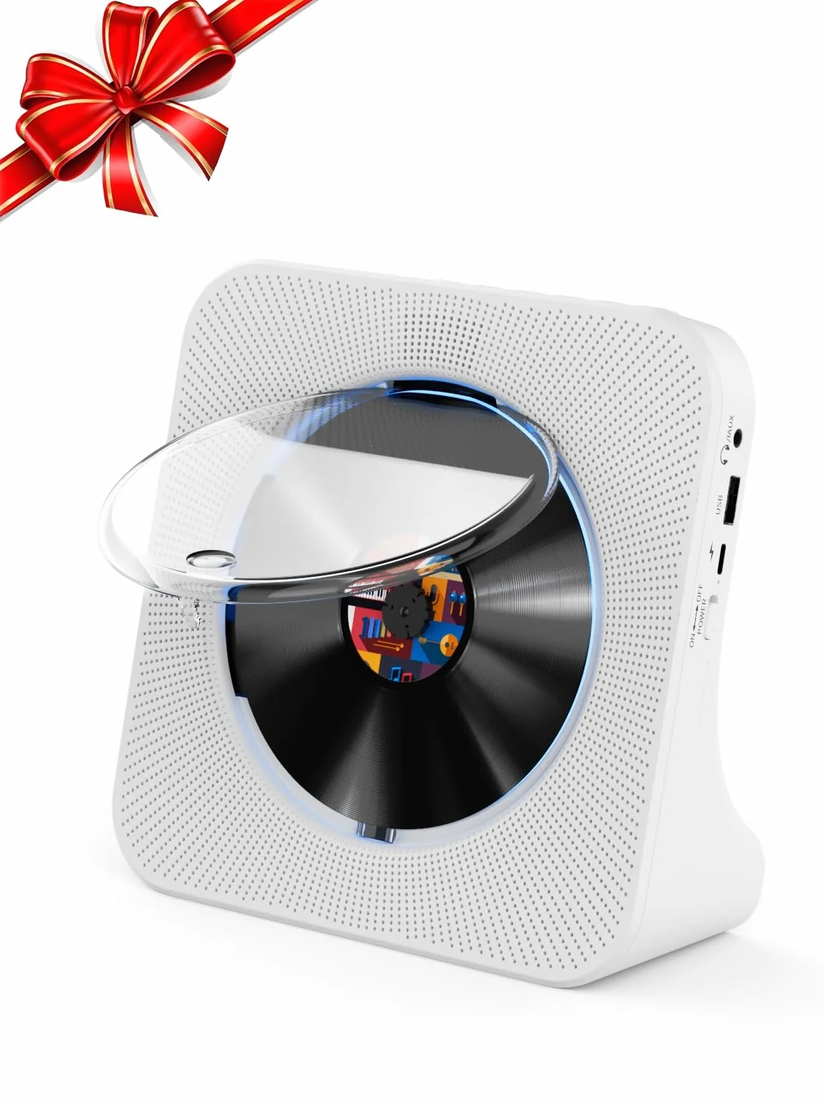 Gueray Odtwarzacz CD Bluetooth stacjonarny z radiem FM, USB-C, głośnikami HiFi i wyświetlaczem LCD