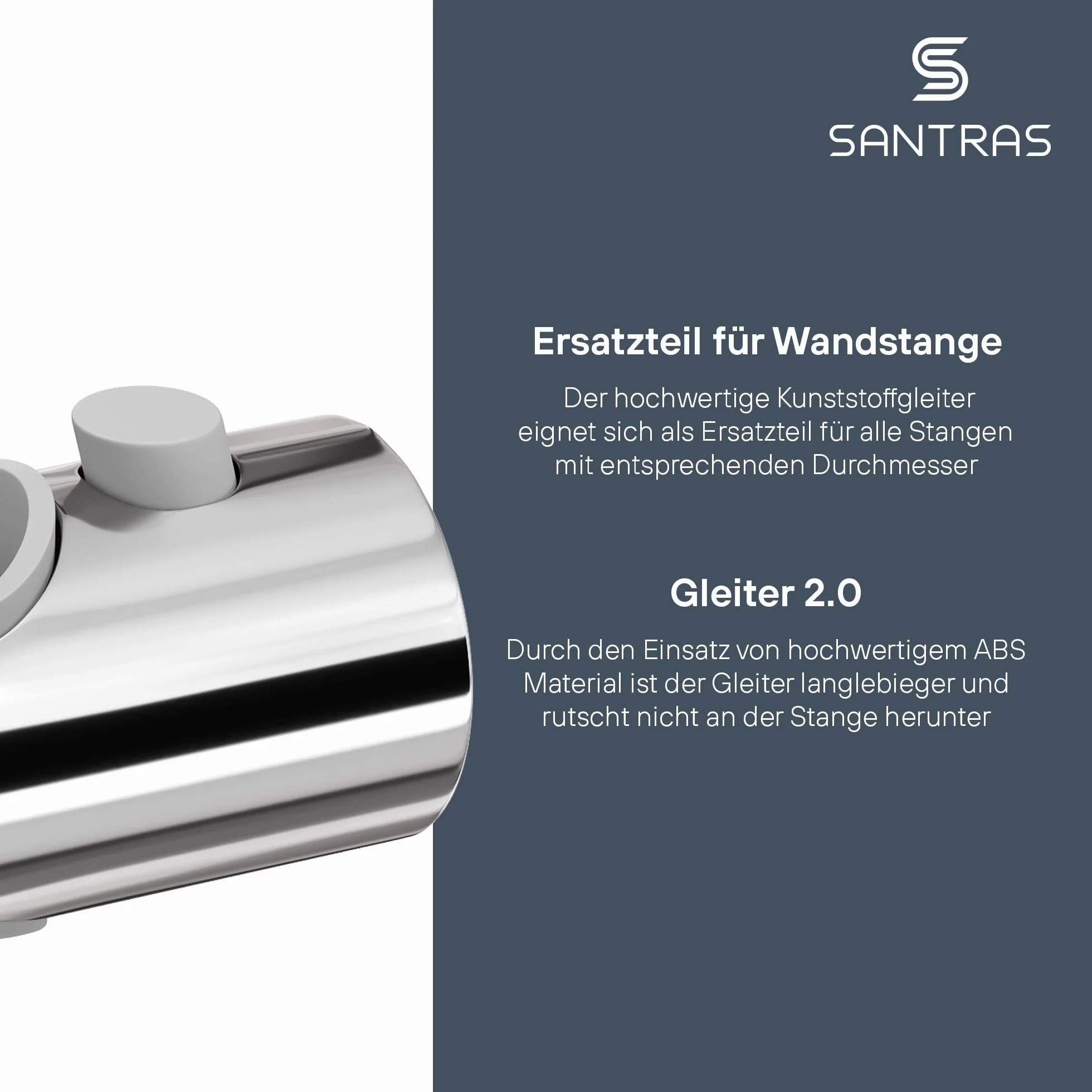 SANTRAS® Uniwersalny ślizgacz jako uchwyt na główkę prysznicową (ø 25 mm) w kolorze chromu - chromowany uchwyt na główkę prysznicową w łazience, obracany o 360°, wykonany z tworzywa sztucznego