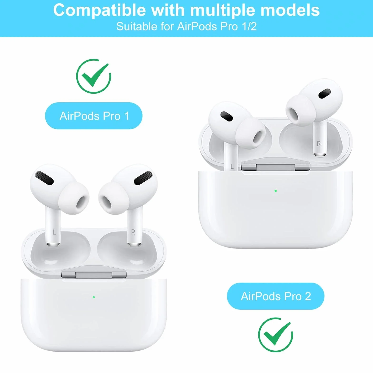 Silikonowe końcówki douszne kompatybilne z AirPods Pro, XS/S/M/L, zestaw 4 pary z redukcją szumów