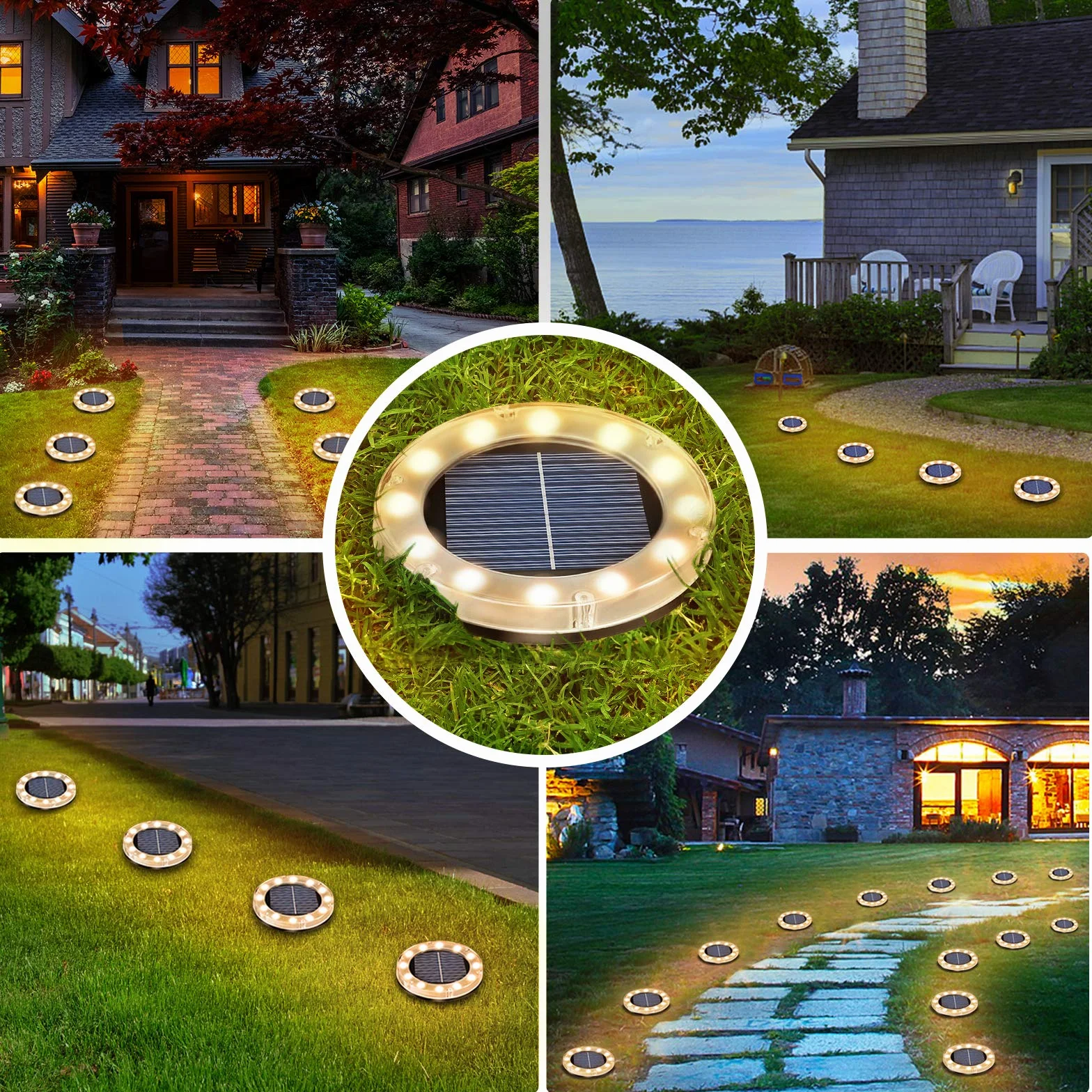 Solarna lampa podłogowa – 12 diod LED do użytku na zewnątrz, ciepła biel, lampa podłogowa lampa solarna do ogrodu, IP65, wodoszczelna lampa solarna LED, 4 sztuki, lampa zewnętrzna do podjazdu/trawnika/chodnika/patio