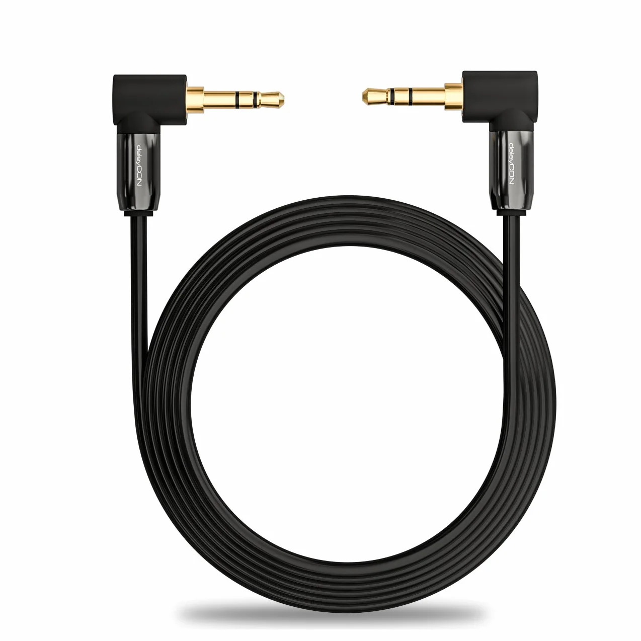 deleyCON 1,5m Jack 3,5 mm AUX Stereo Audio Kabel Kątowy 90° Czarny