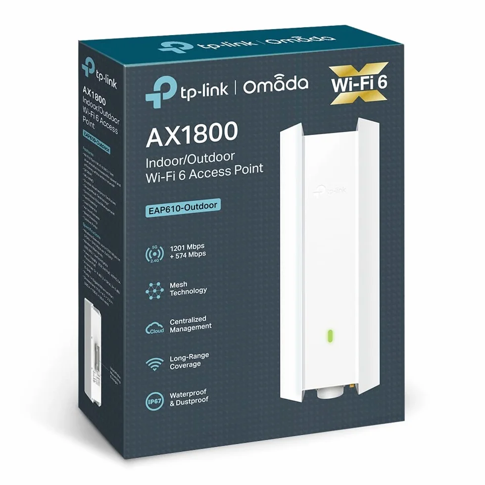 TP-Link EAP610-Outdoor – Punkt dostępowy Wi-Fi 6 AX1800 na zewnątrz, Omada SDN, Mesh, PoE, wodoodporność IP67 – do ogrodów, kampusów, hoteli