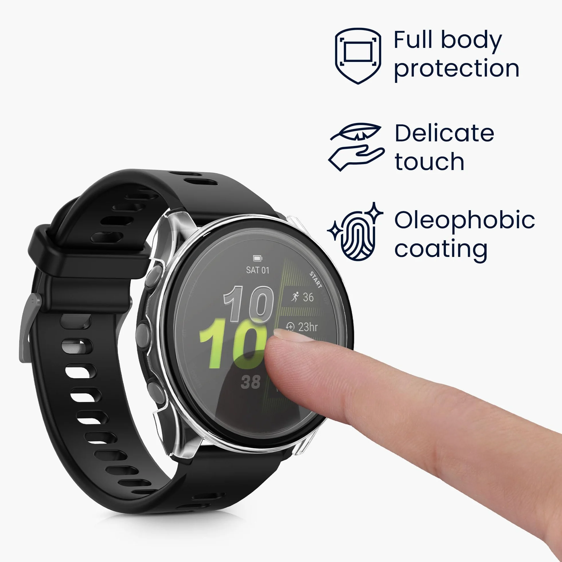 kwmobile Etui kompatybilne z Garmin Forerunner 970 47mm obudowa - 2X obudowa z hartowanego szkła do trackera fitness - przezroczysta-czarna