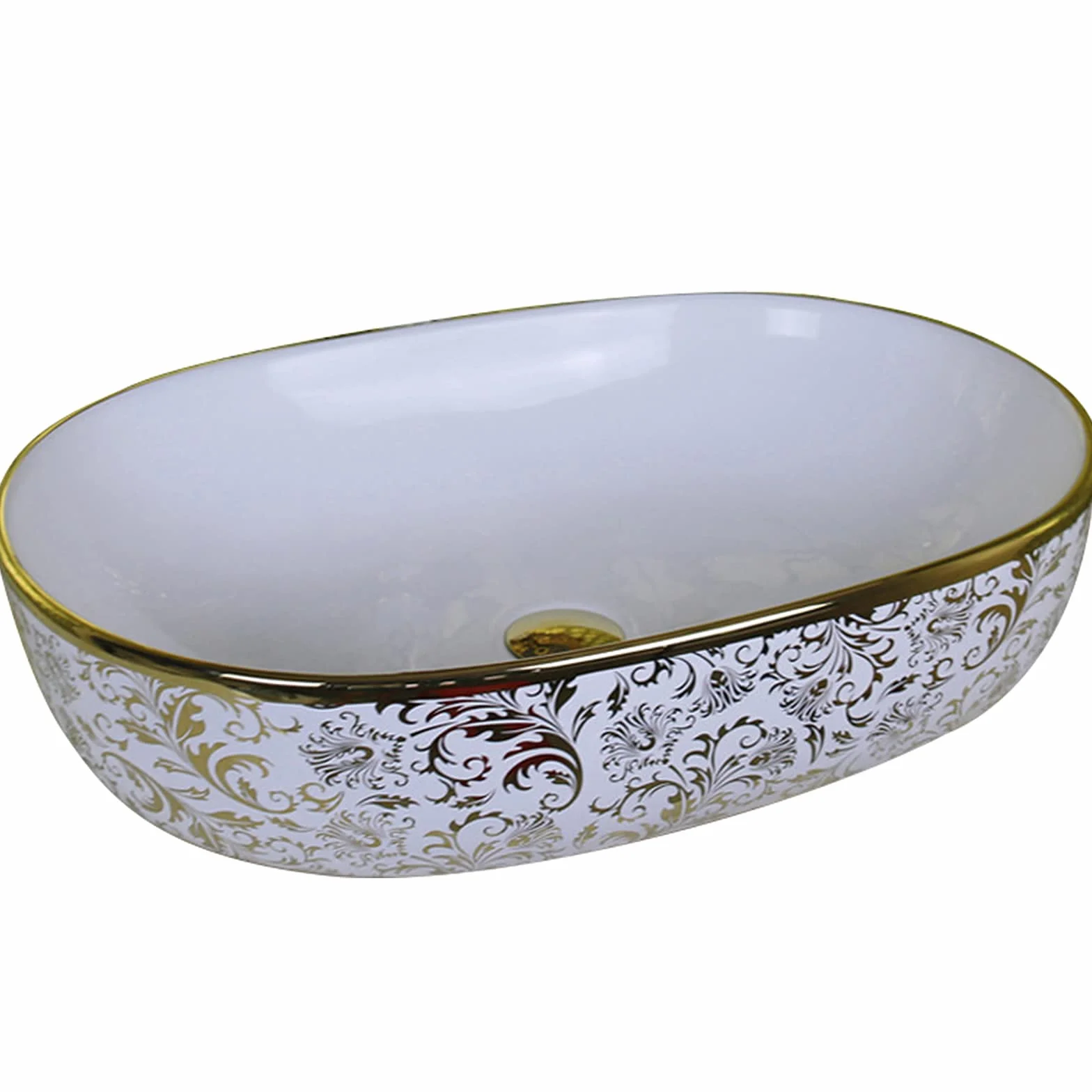 Umywalka nablatowa nowoczesna ceramiczna owalna, umywalka nablatowa do łazienek, ceramiczna umywalka łazienkowa - umywalka nablatowa, do przebudowy łazienki, złota, 56x42,Gold-60x40x13.5cm