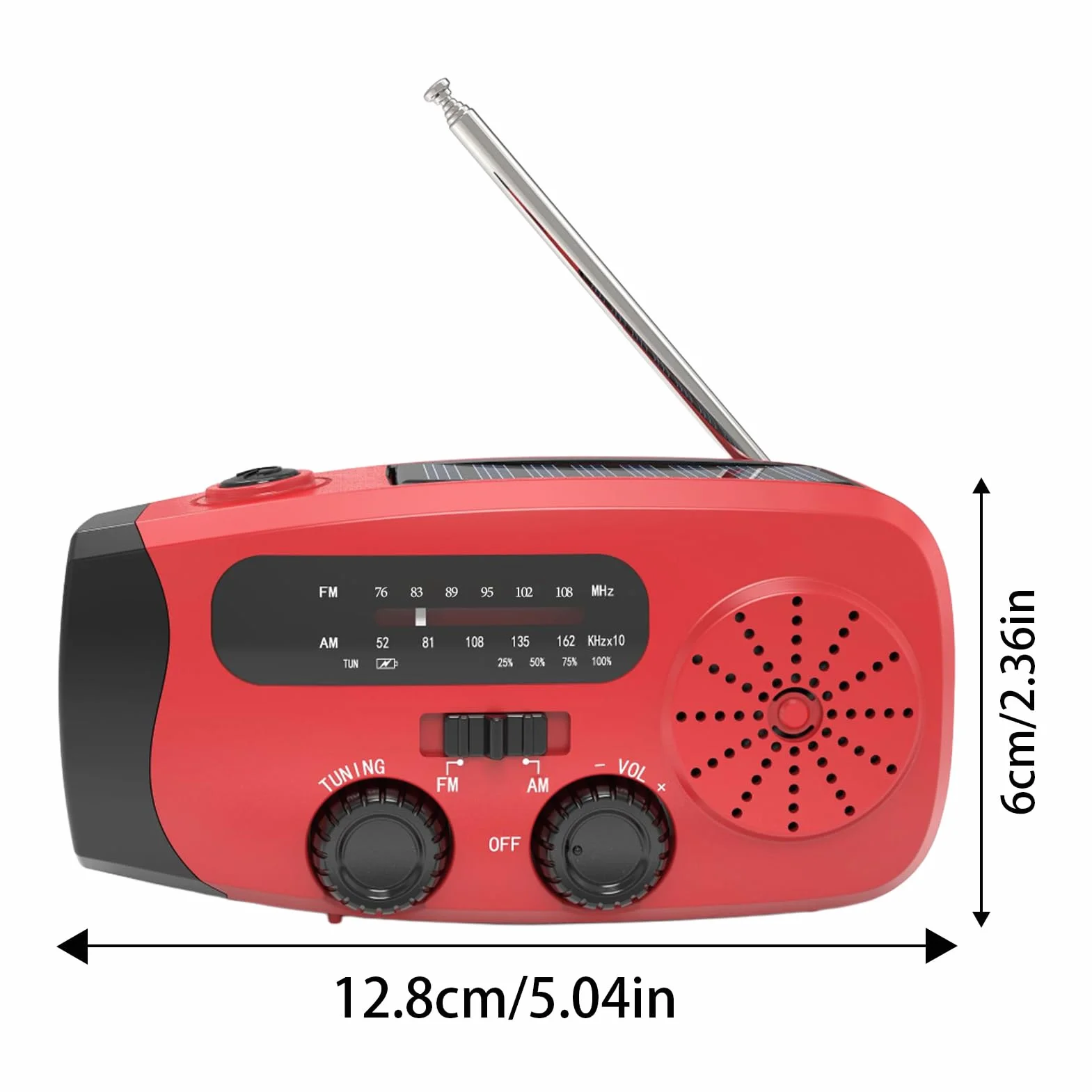 Radio Tranzystorowe AM/FM z Korbką Ładowania, Panelem Słonecznym i USB do Turystyki, Survivalu