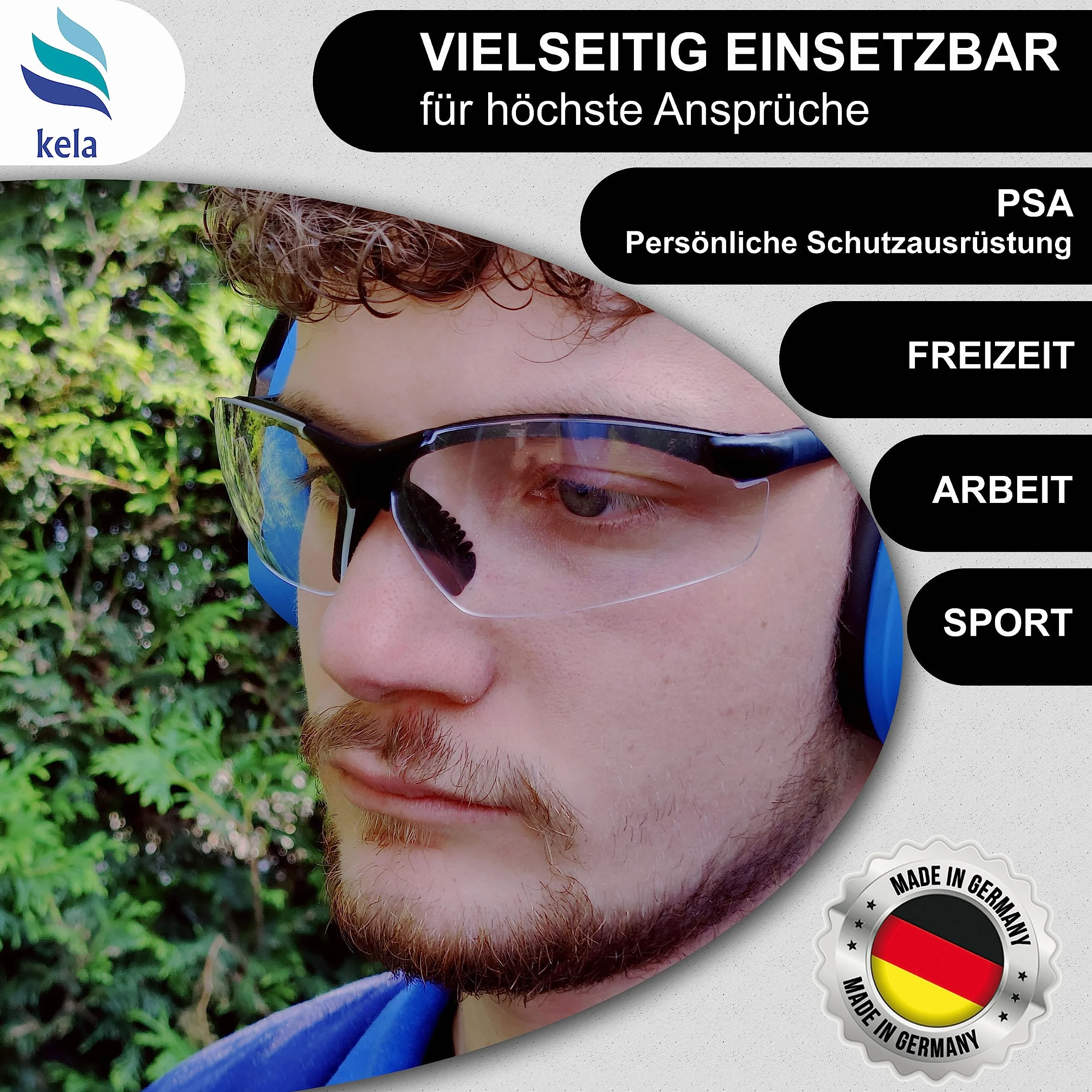 kela Zestaw 12 par okularów ochronnych SKY I 100% Made in Germany | odporne na zarysowania okulary robocze z UV400 i wbudowaną ochroną boczną I okulary sportowe z regulacją wysokości i wzdłużnie