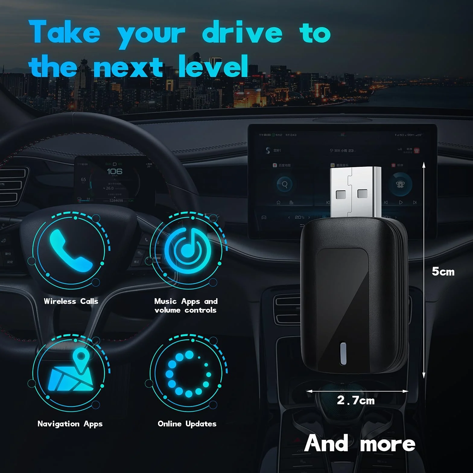 Bezprzewodowy adapter 2 w 1 do Android Auto i CarPlay, Stick przekształca przewodowy Android Auto/Carplay w bezprzewodowo, kompatybilny z samochodami AA i CarPlay, Plug & Play, stabilne połączenie