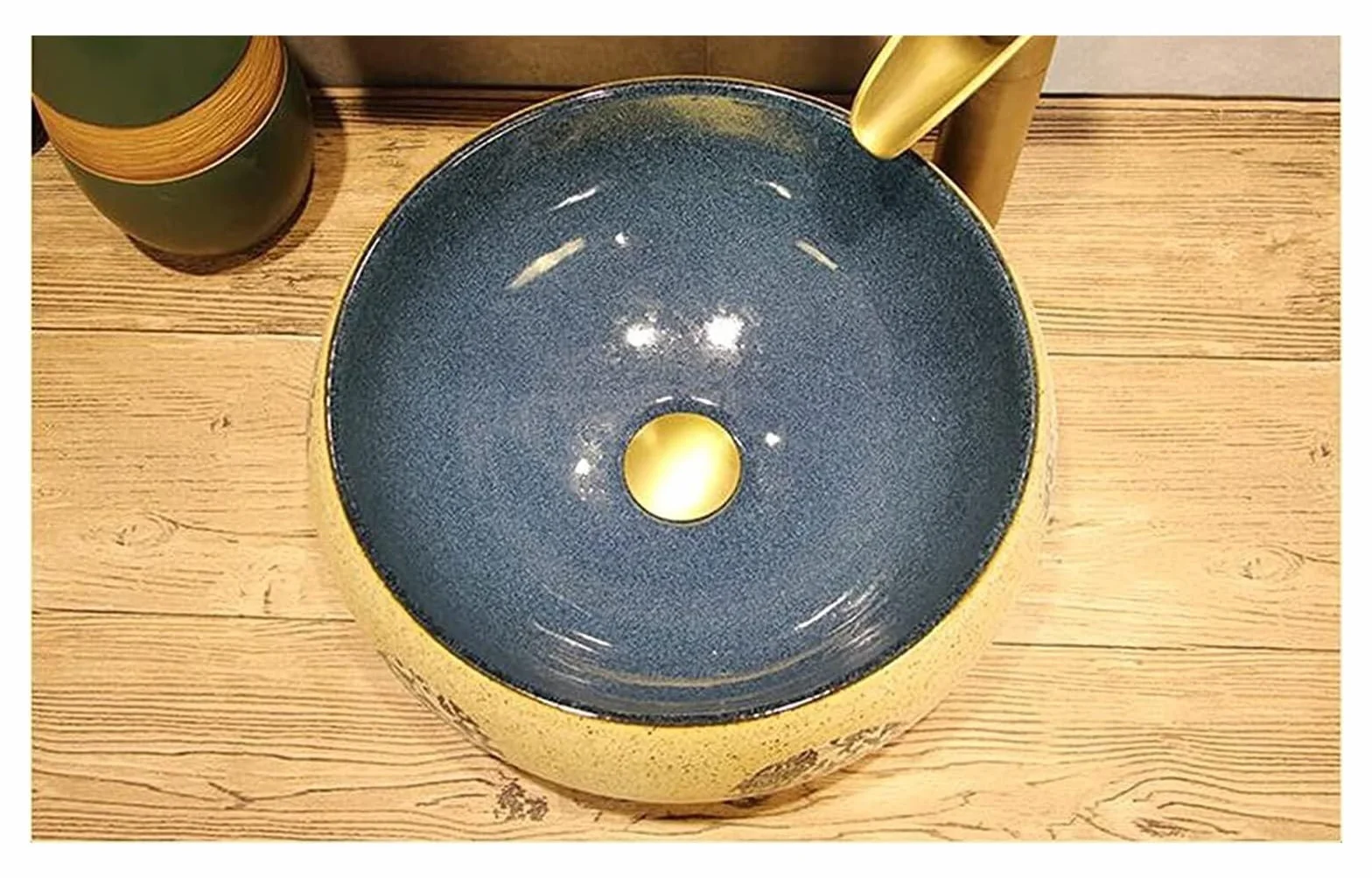 Ceramiczna Umywalka Łazienkowa Nablatowa, Okrągła Umywalka Nablatowa, Styl Retro, 41×15 Cm, Montaż Od Góry