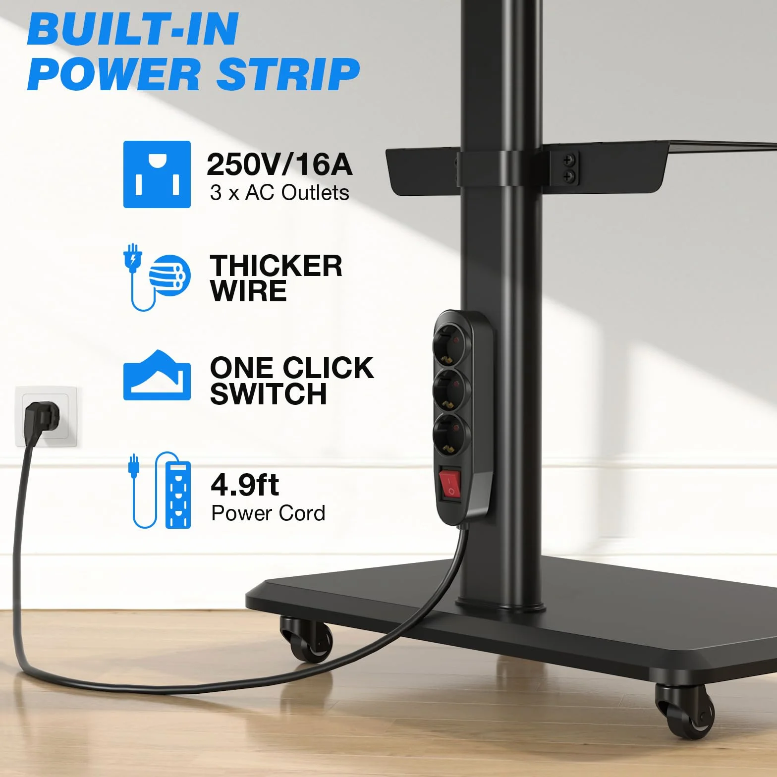 Mobilny stojak na telewizor na kółkach obrotowy z drewnianą podstawą 81.3–139.7 cm 400 x 400 mm