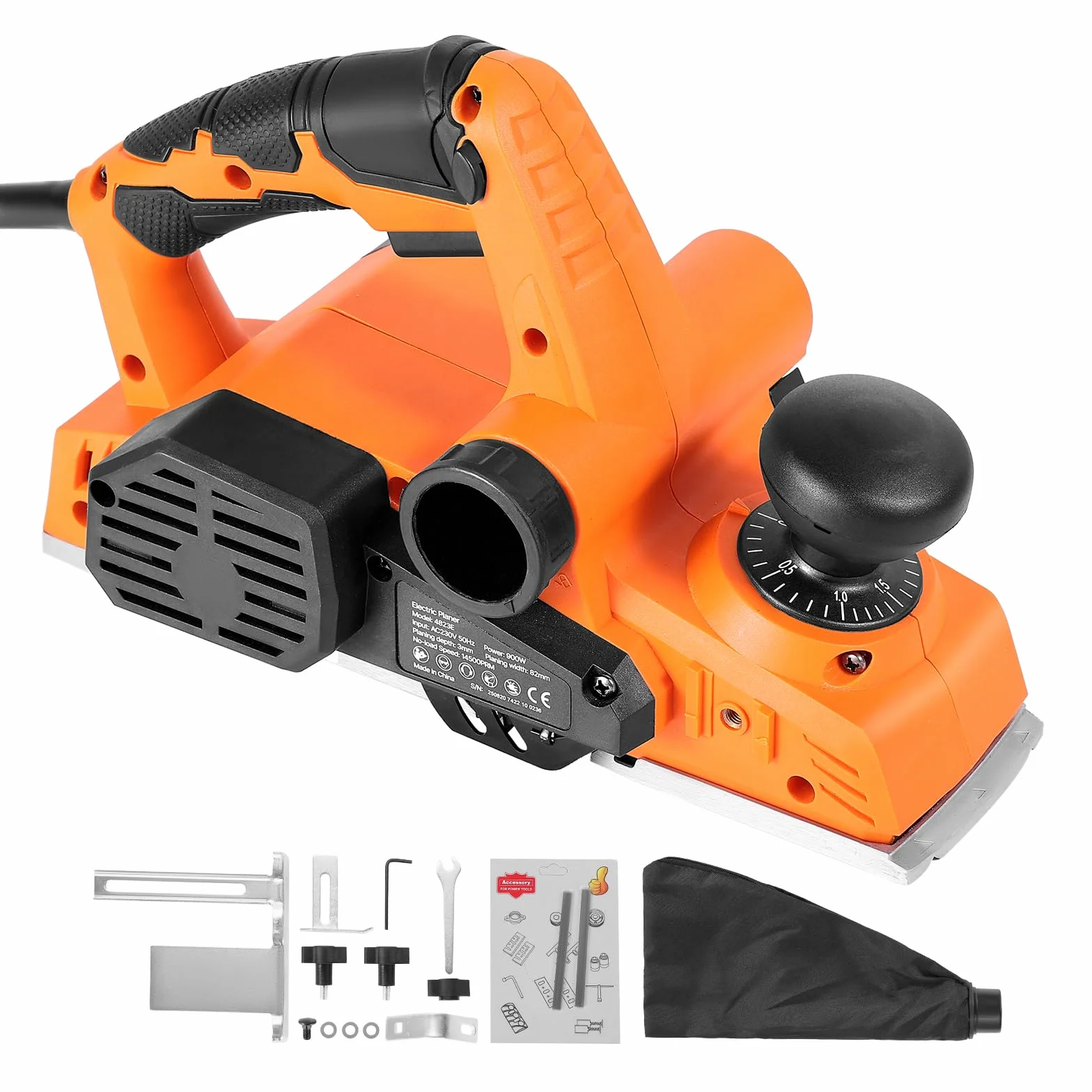 VEVOR Szerokość cięcia strugarki ręcznej 82 mm, przenośna strugarka z kablem 900 W 14500 obr./min do obróbki drewna, głębokość cięcia 3 mm, 2 ostrza, szlifierka ręczna DIY