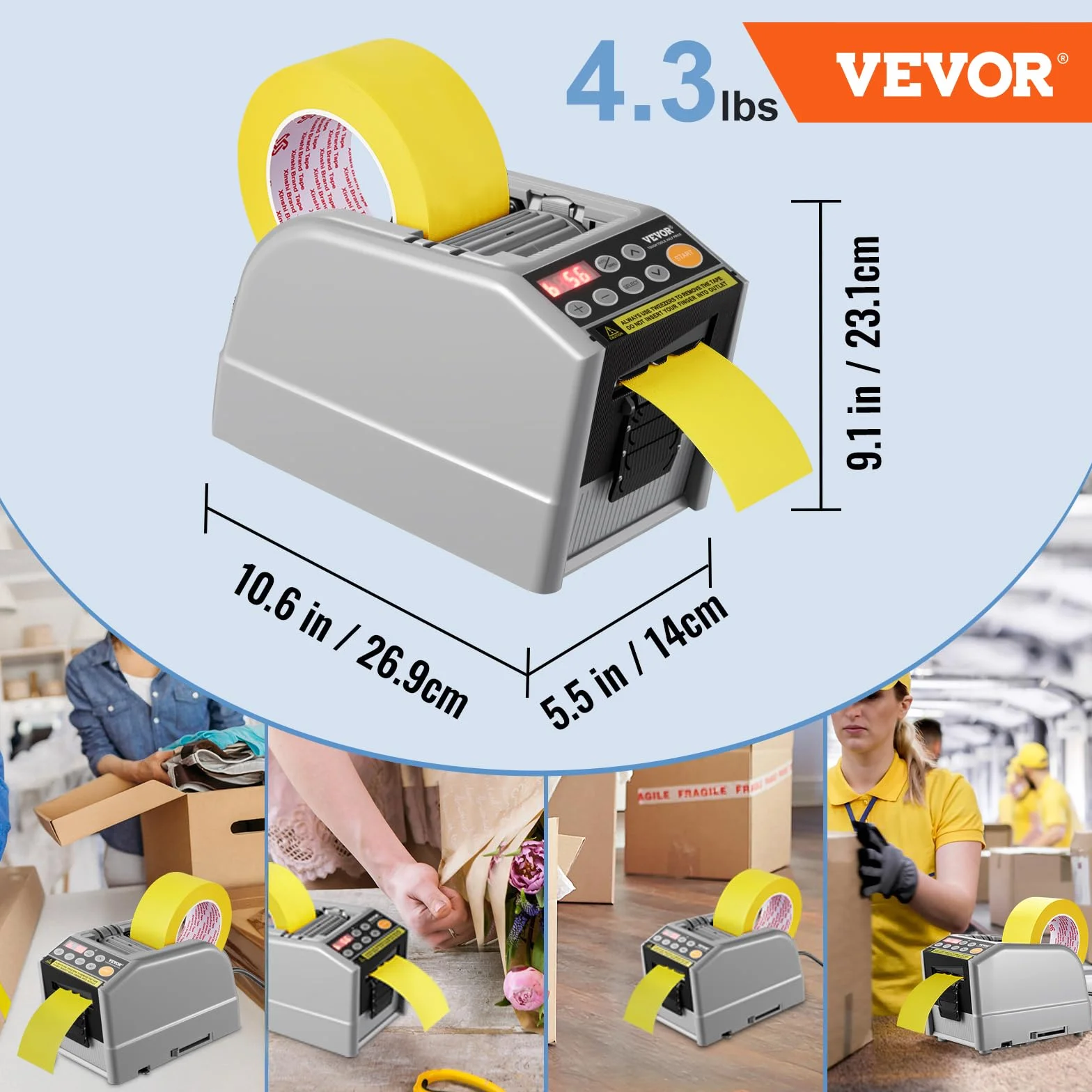 VEVOR Automatyczny dozownik taśm elektrycznych 25 W maszyna do cięcia taśm szerokość taśmy 6-60 mm długość taśmy 5-999 mm dla przemysłu, biur, domów, sklepów