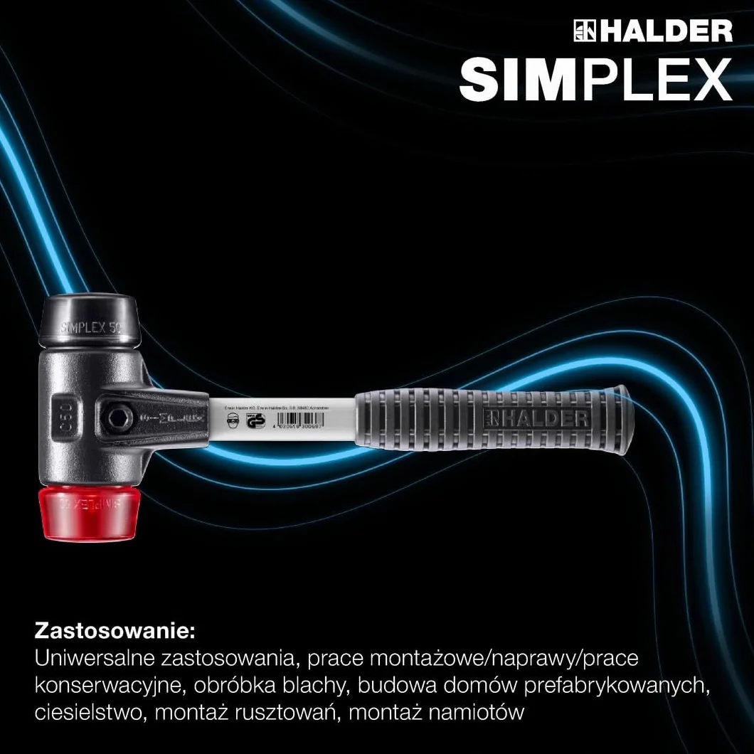 Halder 3726040 guma/plastik młot z miękkiej twarzy ze wzmocnioną obudową ze stali odlewanej, wielokolorowy, 40 mm
