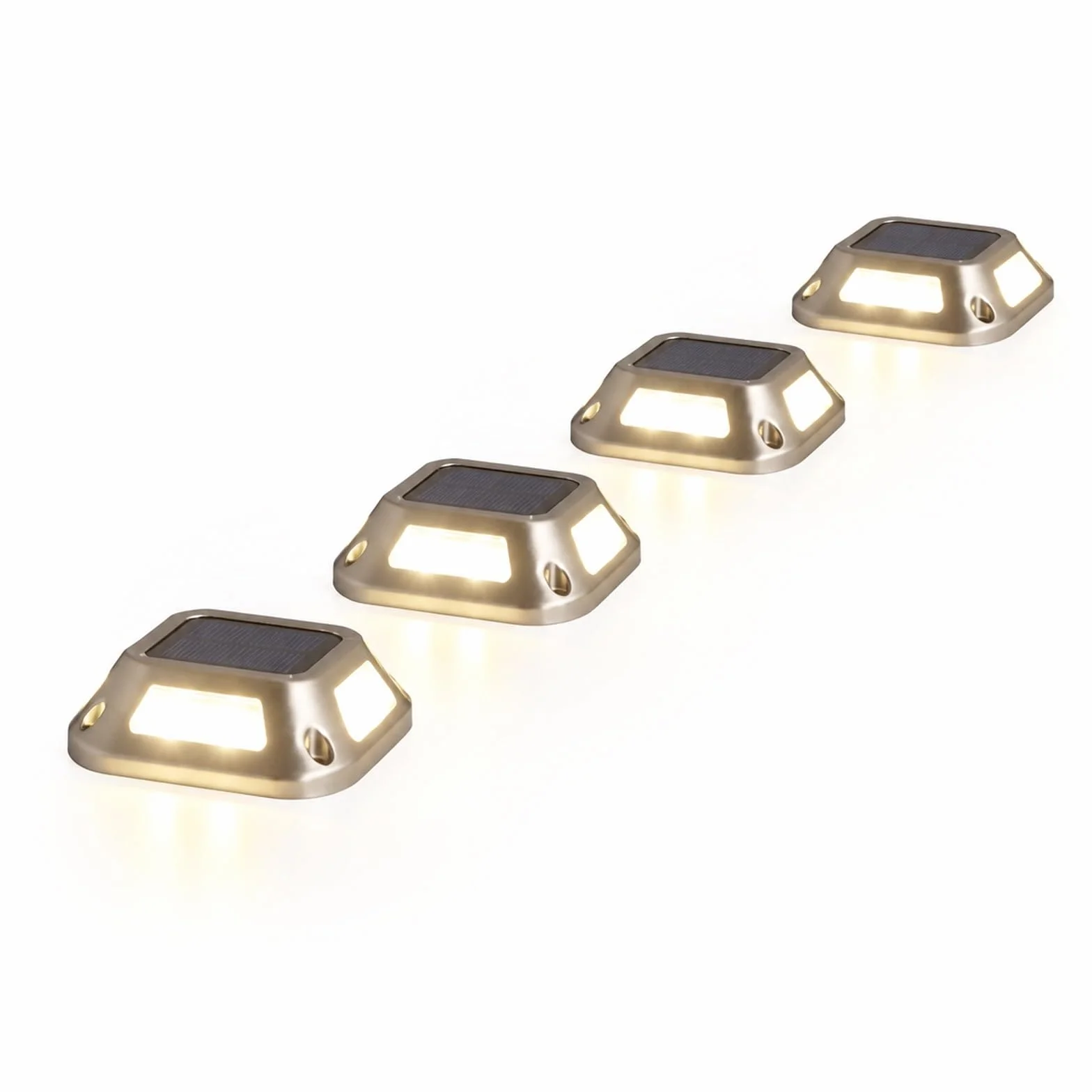 Lampy Solarne Naziemne, 4 Szt. Słoneczne Światła Dokowe 8 Diod LED Oświetlenie Podjazdu Na Zewnątrz do ścieżki tarasowej(Warm Light)