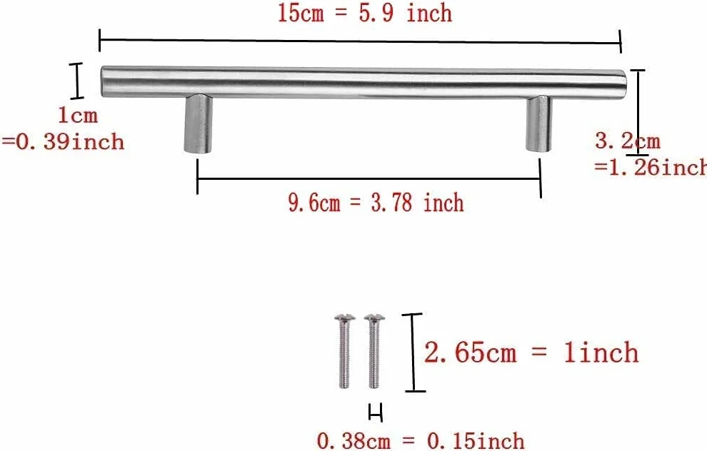10 sztuk srebrnych uchwytów meblowych, uchwyty meblowe ze stali nierdzewnej, do szafek kuchennych, 96 mm, rozstaw otworów, długość całkowita 150 mm, szczotkowana stal nierdzewna