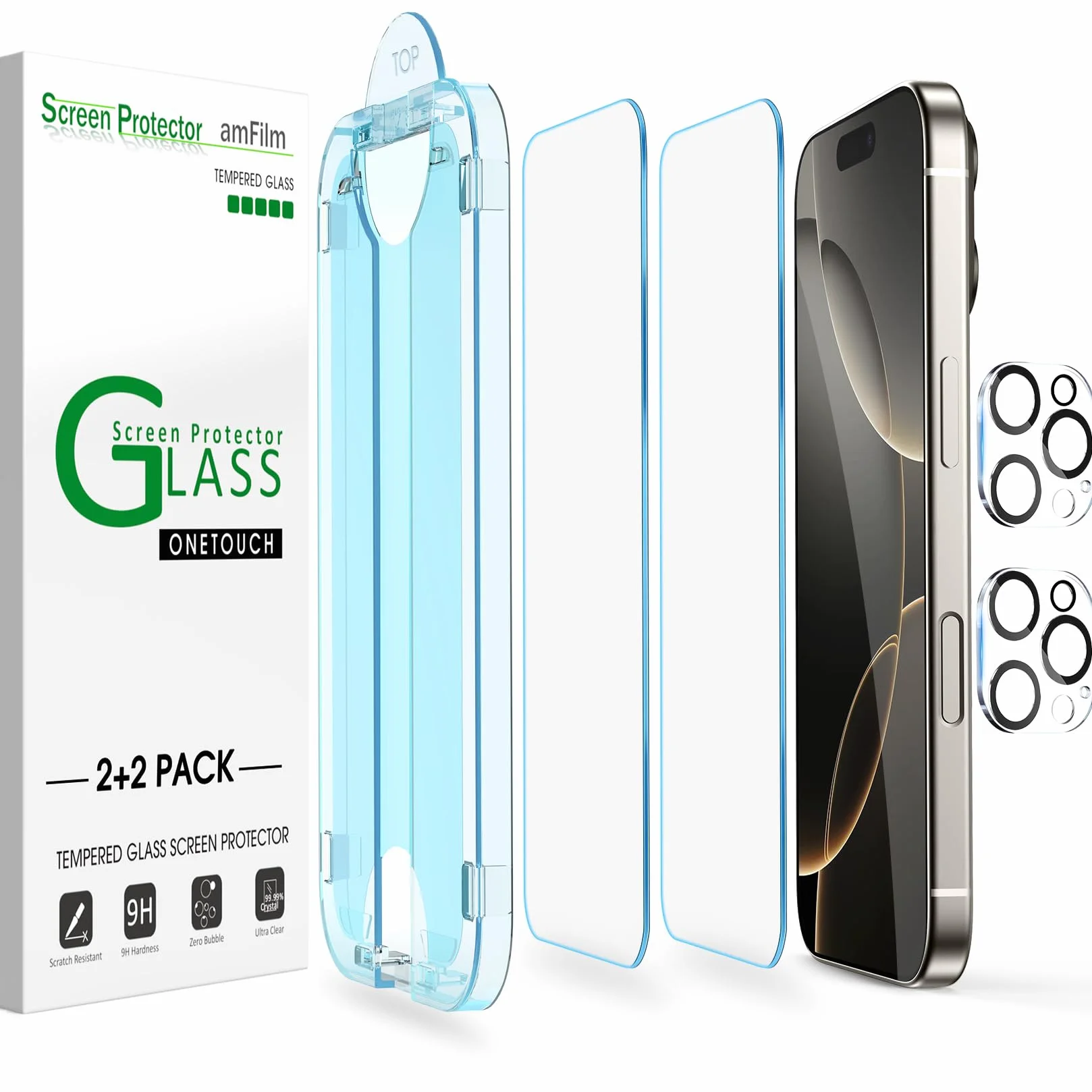 amFilm szkło hartowane iPhone 16 Pro 6.3" OneTouch ochraniacz ekranu 4-częściowy z osłoną obiektywu