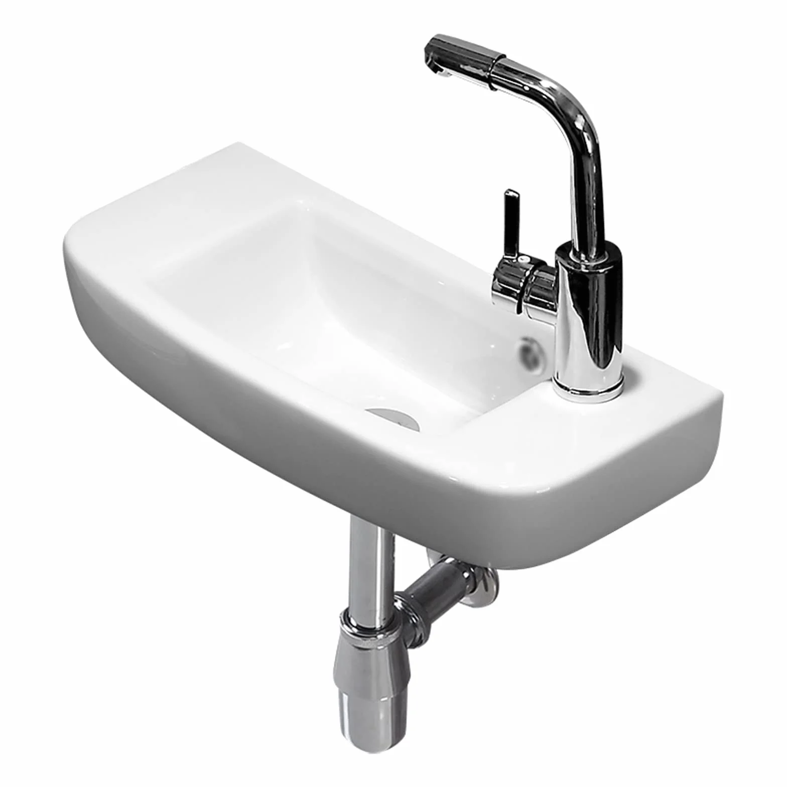 Umywalka nablatowa, ceramiczna, biała, do małej łazienki, prawa/lewa, z kranem i odpływem, nowoczesny blat roboczy (prawa)
