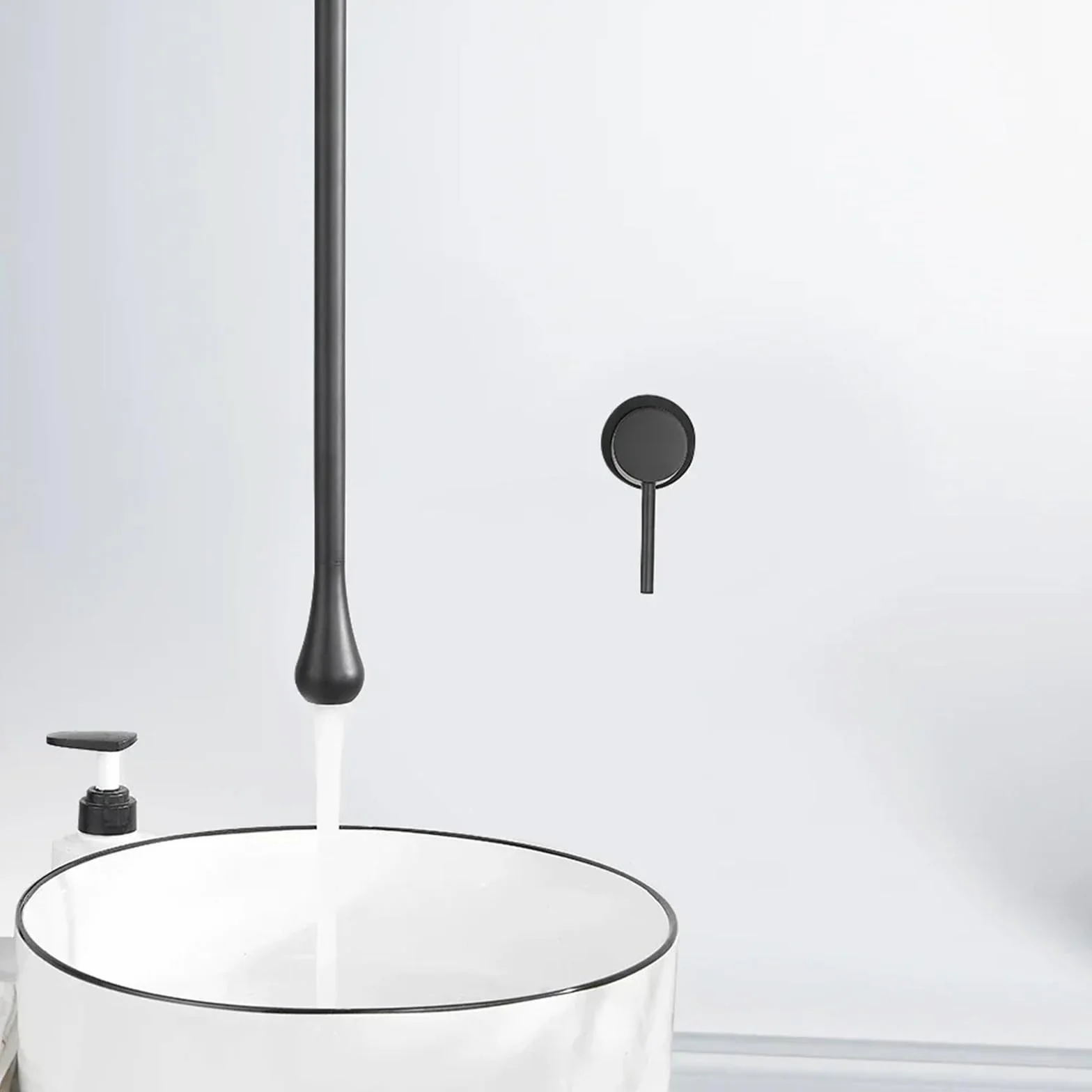 Bateria Sufitowa Water Drop Hang Do Umywalki Łazienkowej, Baterii Wannowej, Mosiężna, Z Mieszaczem Wody Ciepłej I Zimnej, Osprzęt Do Wanny, Montaż Ścienny W Kolorze Czarnym, Montaż Ścienny W Kolorze