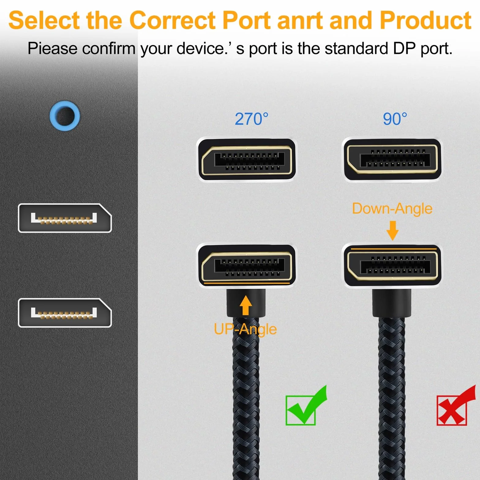 Kabel 90 Stopni DisplayPort 1M, Kątowy w Górę Displayport Wsparcie 1.4 Kable 4K / 60Hz dla karty graficznej monitora gier