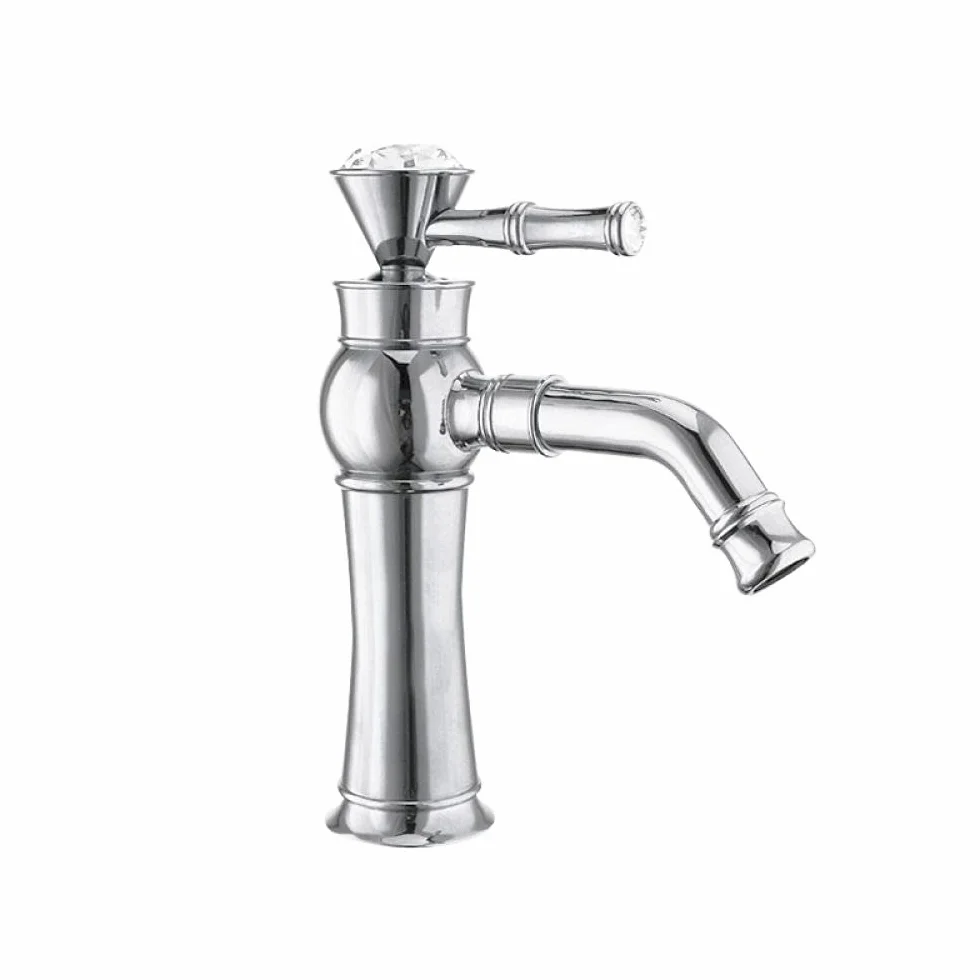 Luksusowe baterie łazienkowe Crystal Chrome Polish bateria umywalkowa nablatowa z obrotową wylewką ciepła i zimna, chrom krótkichrome