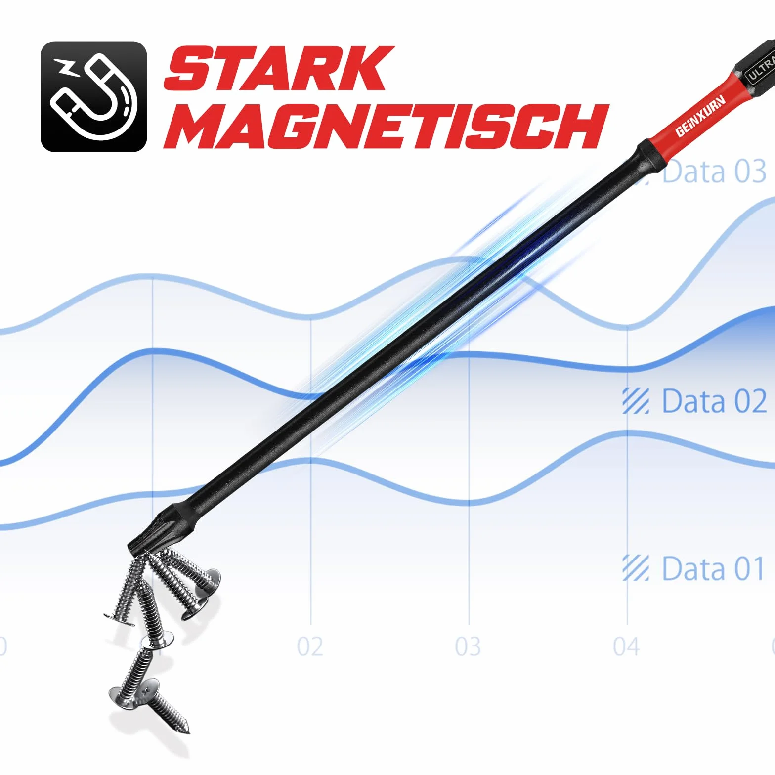 GEINXURN 13-częściowy zestaw bitów udarowych Torx T7-T40 150 mm długości, 1/4 cala trzpień sześciokątny S2 stal stopowa magnetyczne bity napędowe, ultra kod koloru