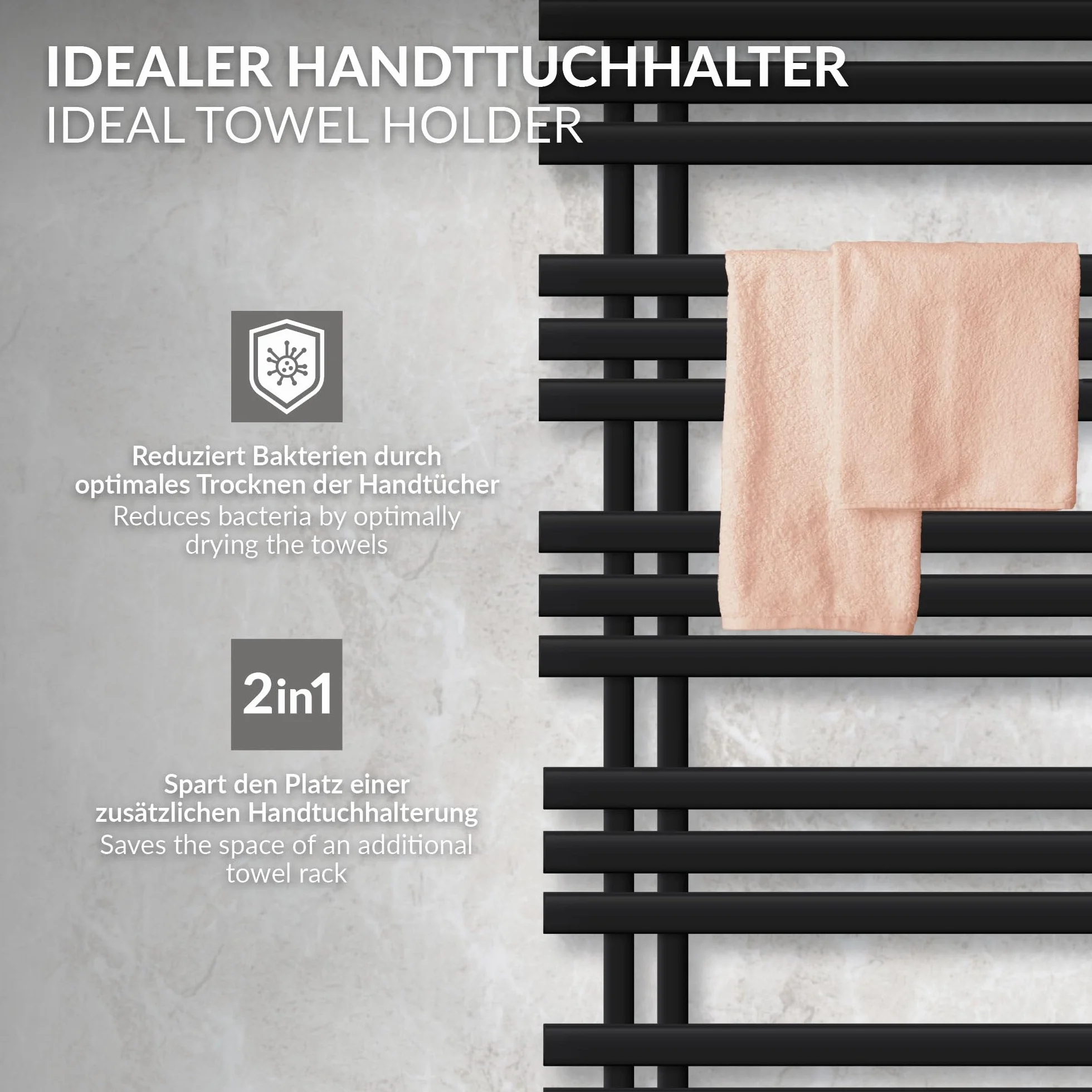 LuxeBath Grzejnik Lazienkowy Iron EM 600x1400 mm Matowa Czern, Podlaczenie Boczne Dolne, Pionowy Panel Design, Suszarka Do Reczników Podgrzewacz Wody Montaz Scienny Emisja Ciepla Jakosciowej Stali