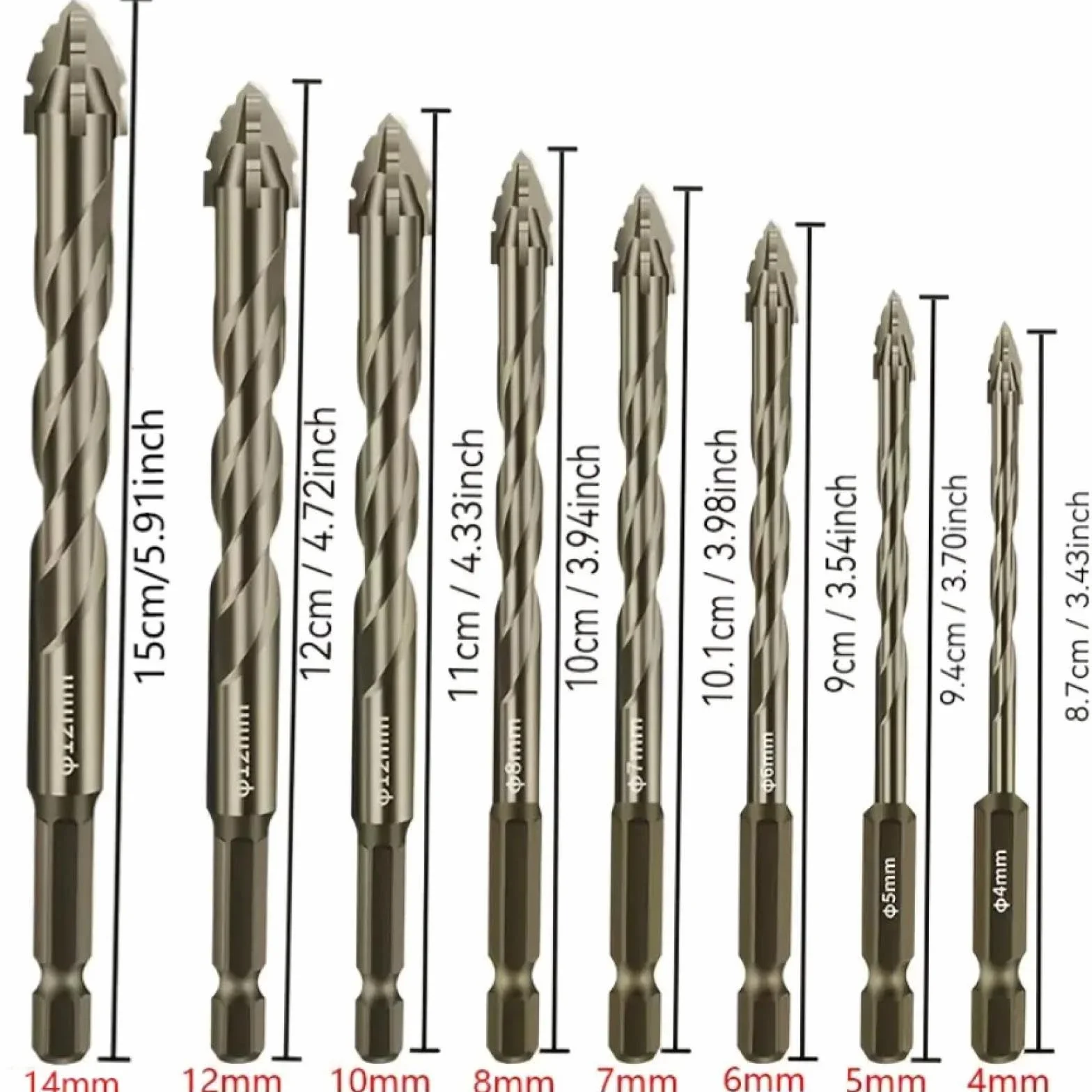 Wiertło do metalu z kobaltu, czteroostrzowe wiertło do wiercenia w płytkach i betonie, stop węglików, wiele rozmiarów, opakowanie 3, 4, 5(5 szt. 6 6 6 8 8 mm)