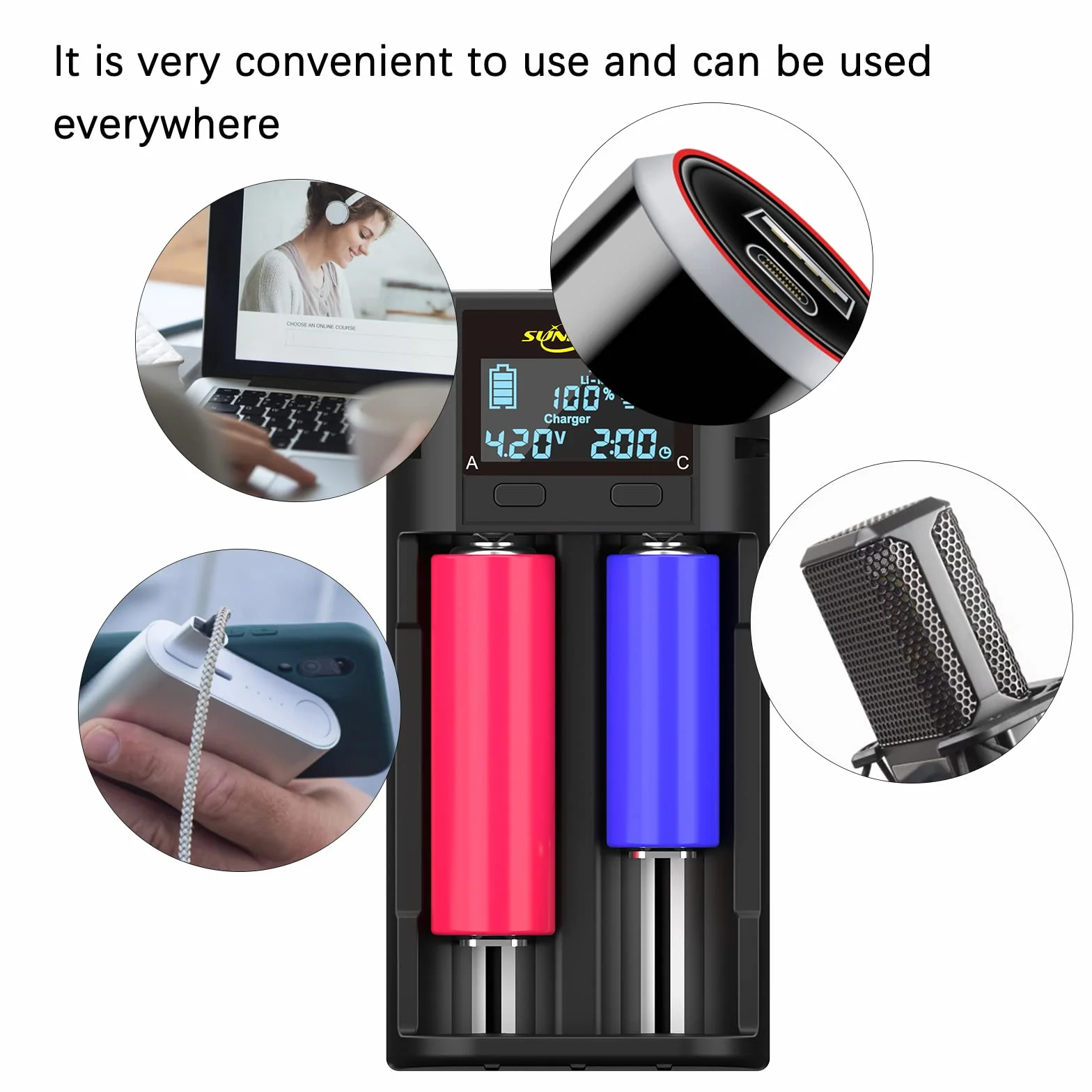 Inteligentna 21700 18650 ładowarka,LCD 21700 Ładowarka baterii 21750 21700 ładowarka do 20700 22700 26650 26700 16340 (RCR123) 17650 17670 Akumulator Ni-MH/Ni-Cd AA AAA