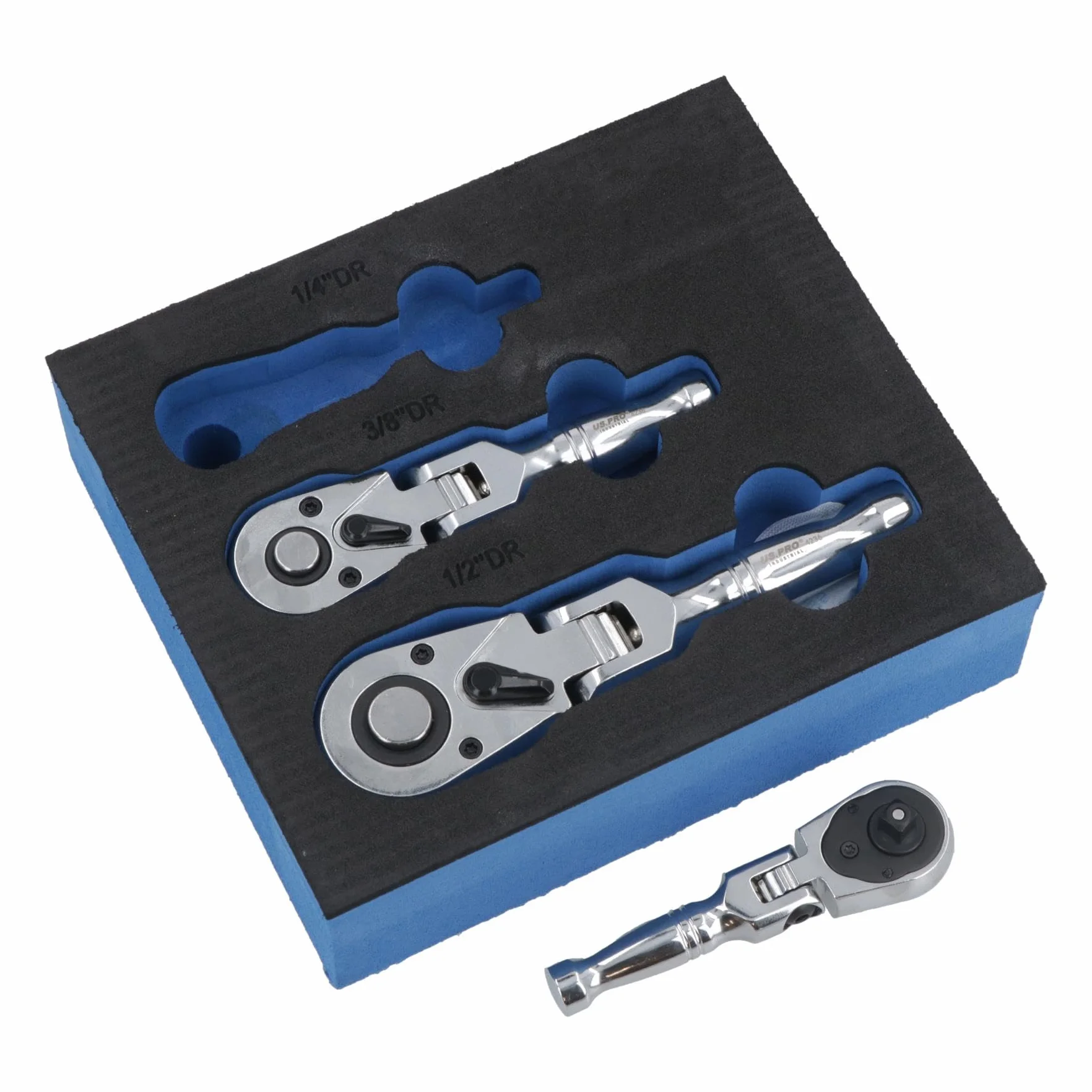 AB Tools Stubby Flexi Headed grzechotka zestaw wkrętaków nasadowych odwracalne 1/10.2 cm 3/20.3 cm 1/5.1 cm 3 szt