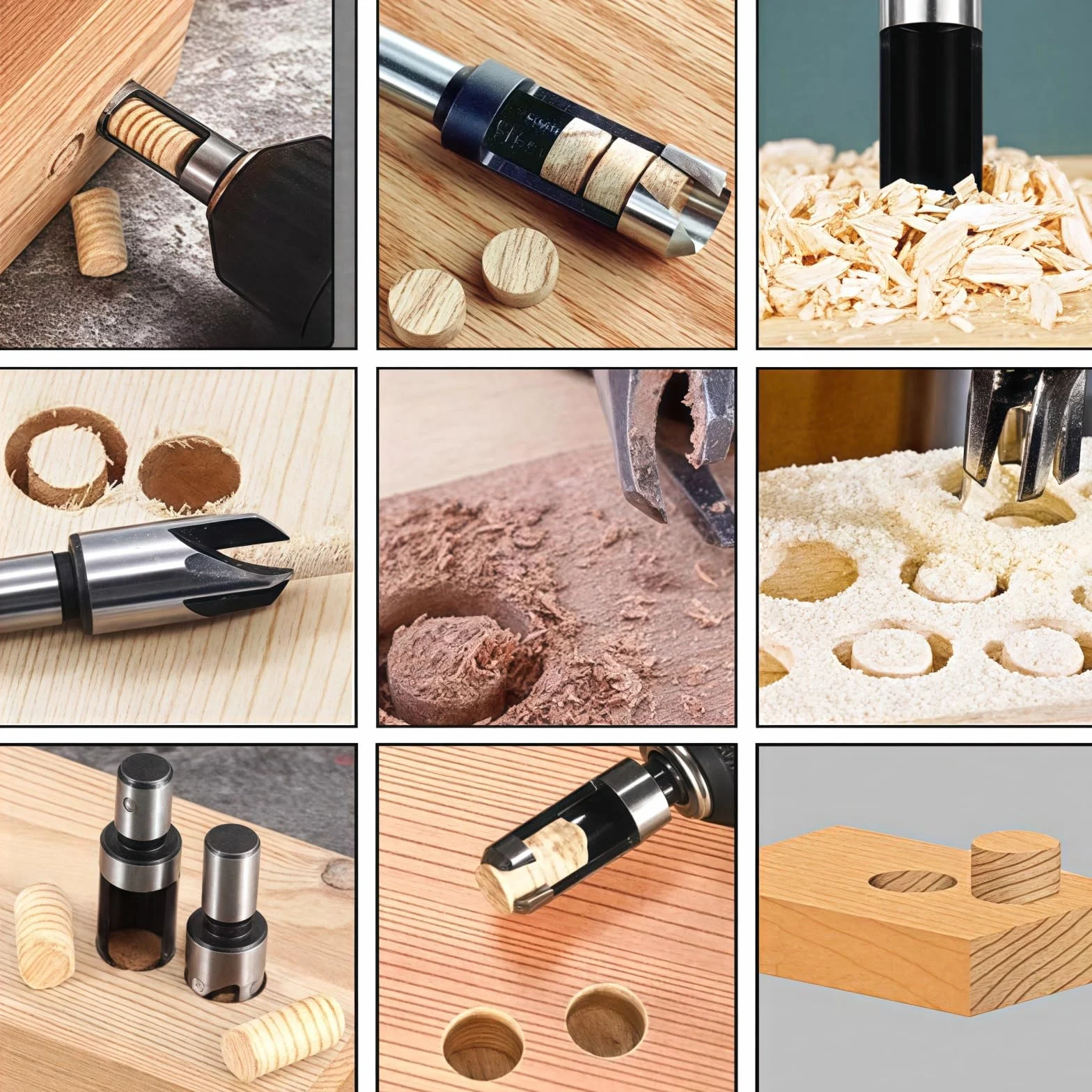 ANBOO Zestaw wierteł do drewna, 8 sztuk, ze stali węglowej, 6 mm, 10 mm, 13 mm, 16 mm, z nożem do czopów i wiertłami stożkowymi