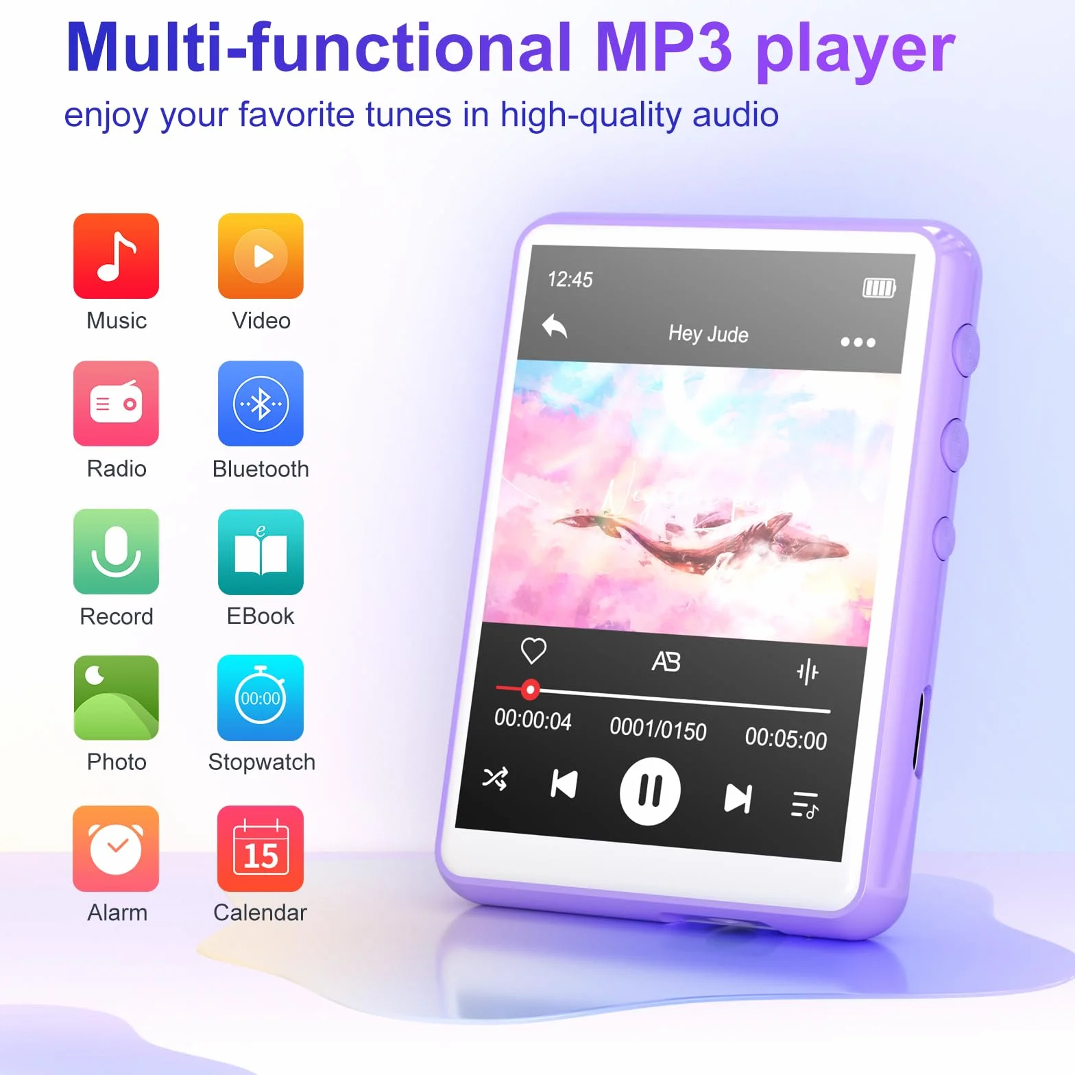 MECHEN Odtwarzacz MP3 Bluetooth 5.3 z ekranem dotykowym, odtwarzacz MP3 64 GB z głośnikiem, dźwięk HiFi, radio FM, muzyka, wideo, e-book, nagrywarka głosu, w zestawie pokrowiec ochronny