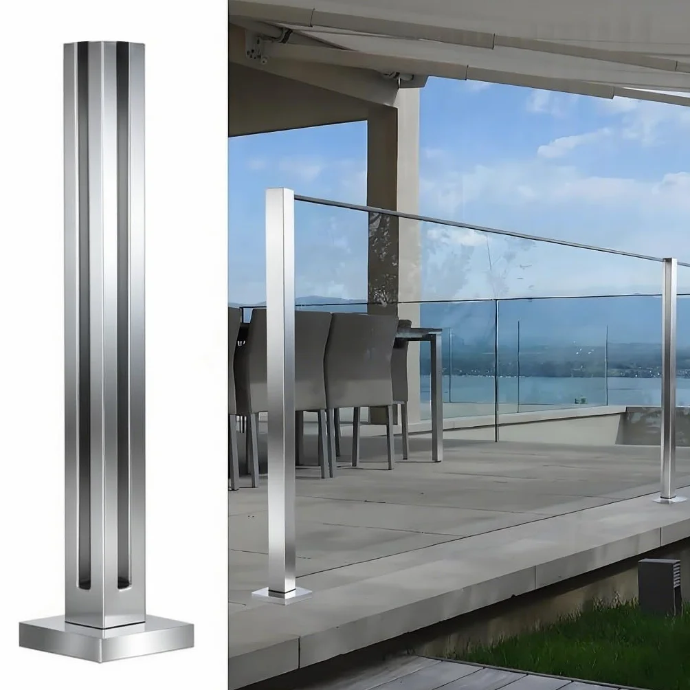 Zestaw balustrad szklanych ze stali nierdzewnej 304 do wnętrz i na zewnątrz, 80 cm, wysoka srebrna narożna szklana balustrada z akcesoriami, nowoczesny system poręczy tarasowej