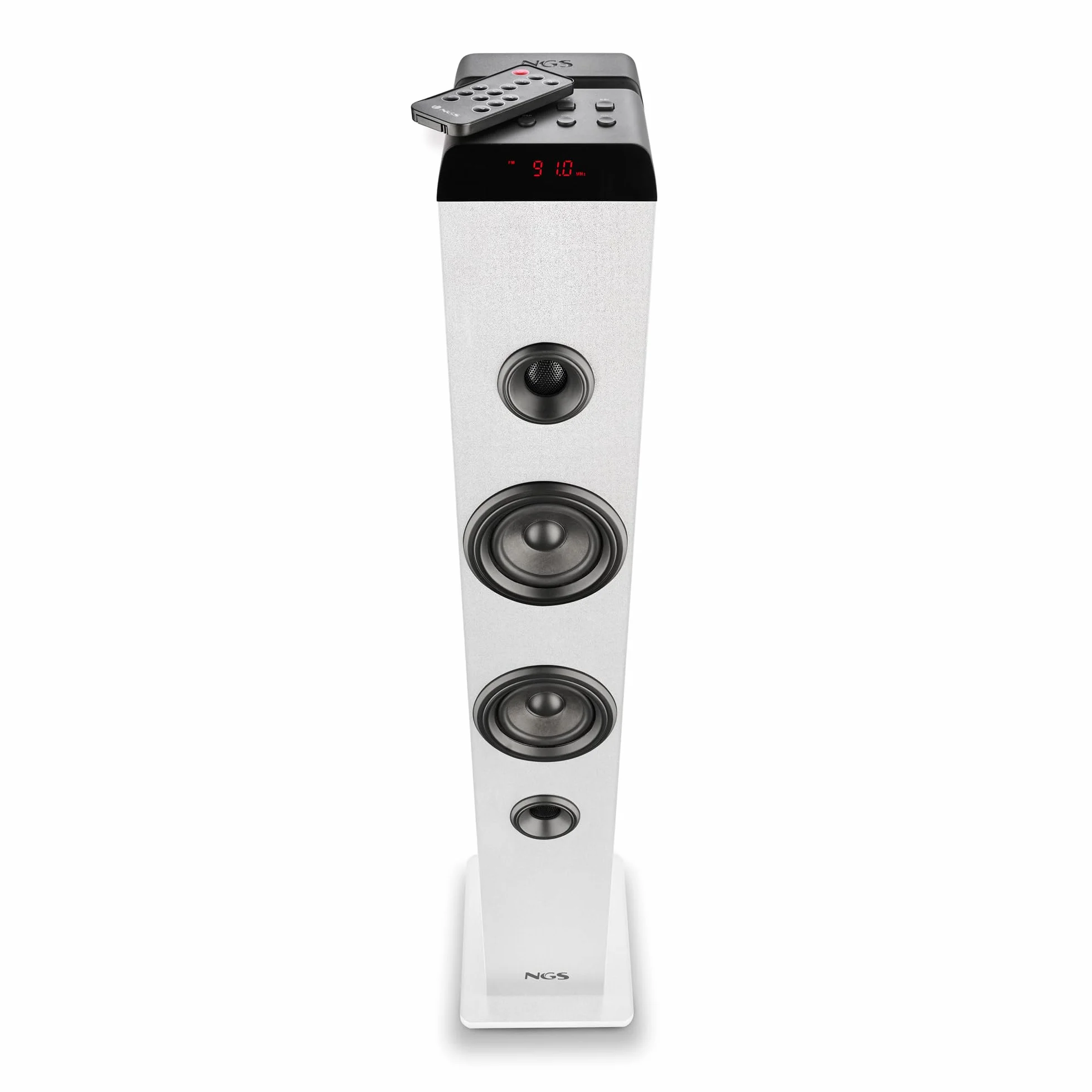 NGS Sky Charm Pro White wieża dźwiękowa 50 W Bluetooth 5.4 radio FM mikrofon karaoke pilot biały