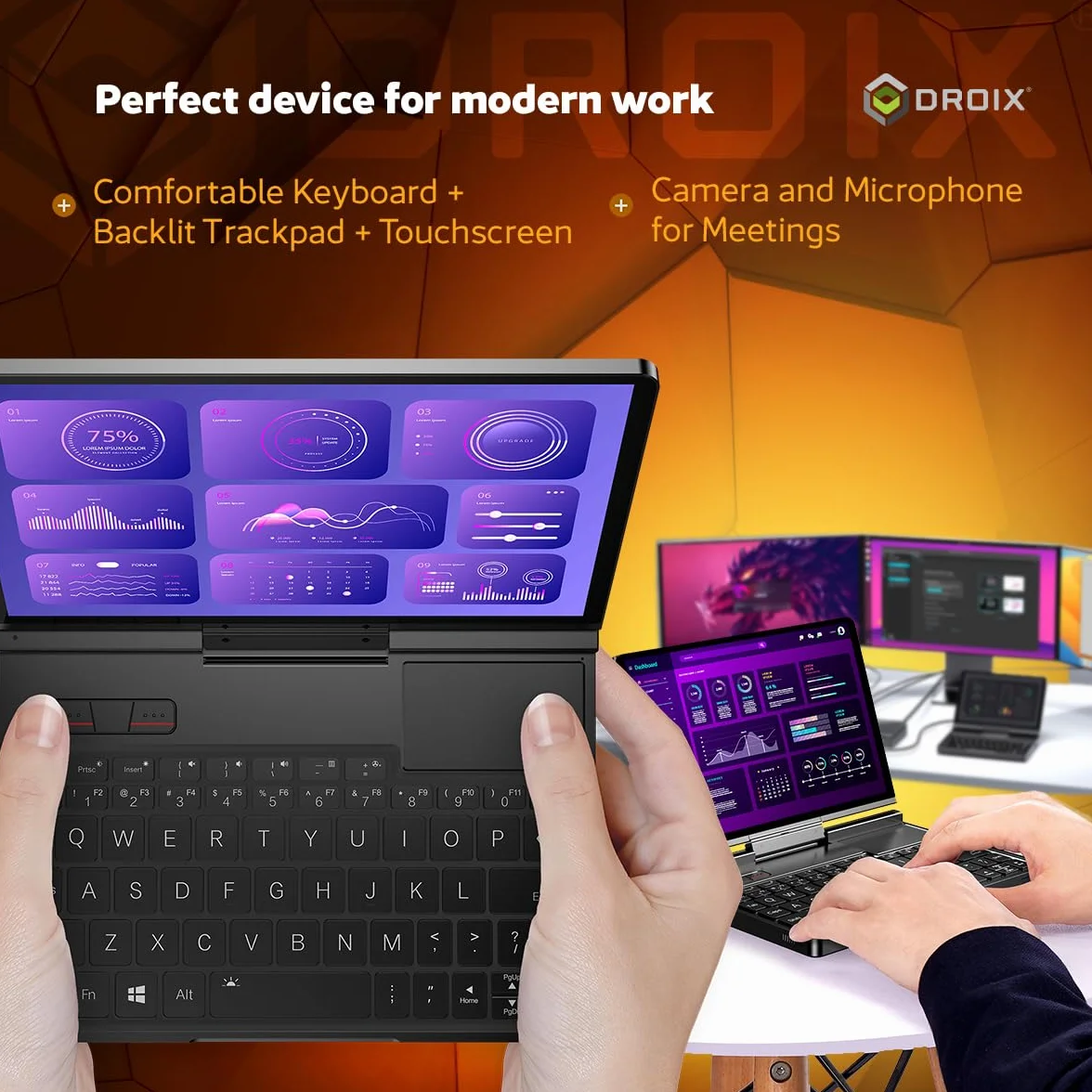 GPD Pocket 4 Mini Laptop AMD Ryzen AI 9 HX 370 Radeon 890M 32GB RAM LPDDR5X 2TB SSD PCIe Gen4 8,8" 2,5K 144 Hz Wi-Fi 6E Bluetooth 5.3