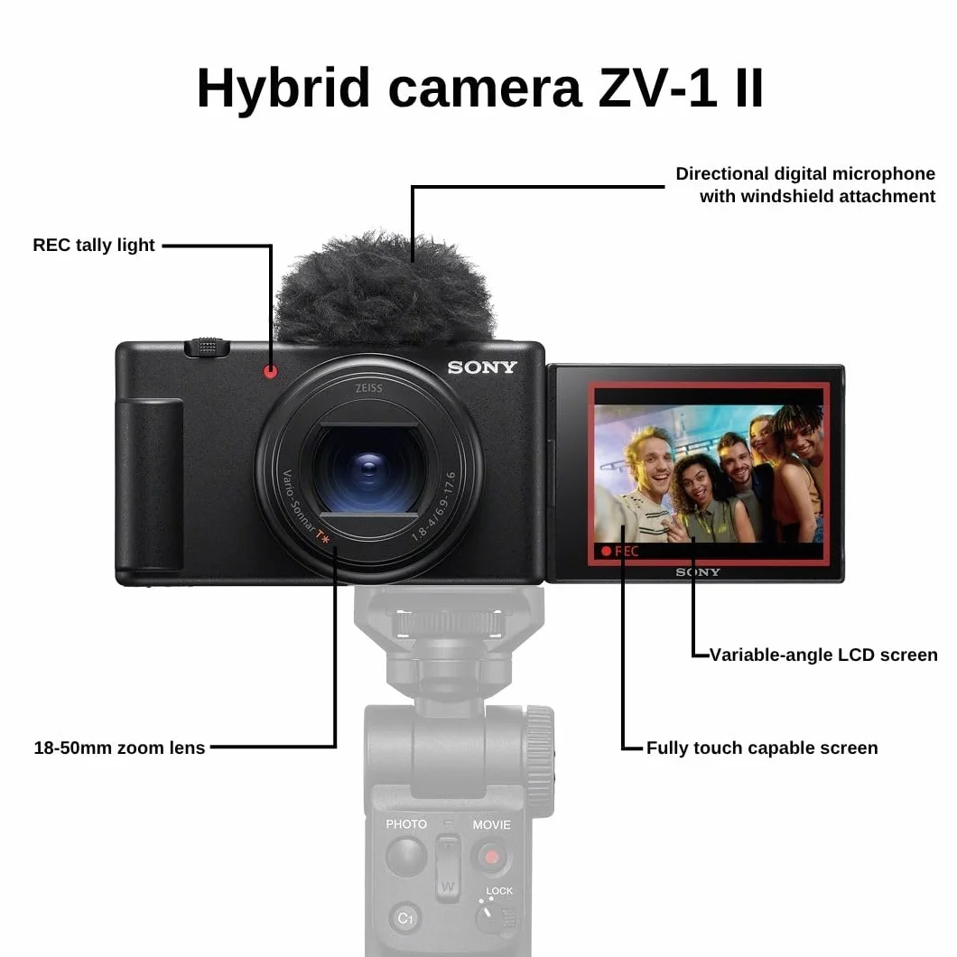 Sony ZV-1 II Aparat hybrydowy premium 1-calowy przetwornik zmiennoogniskowy obiektyw szerokokątny 20 MP 4K