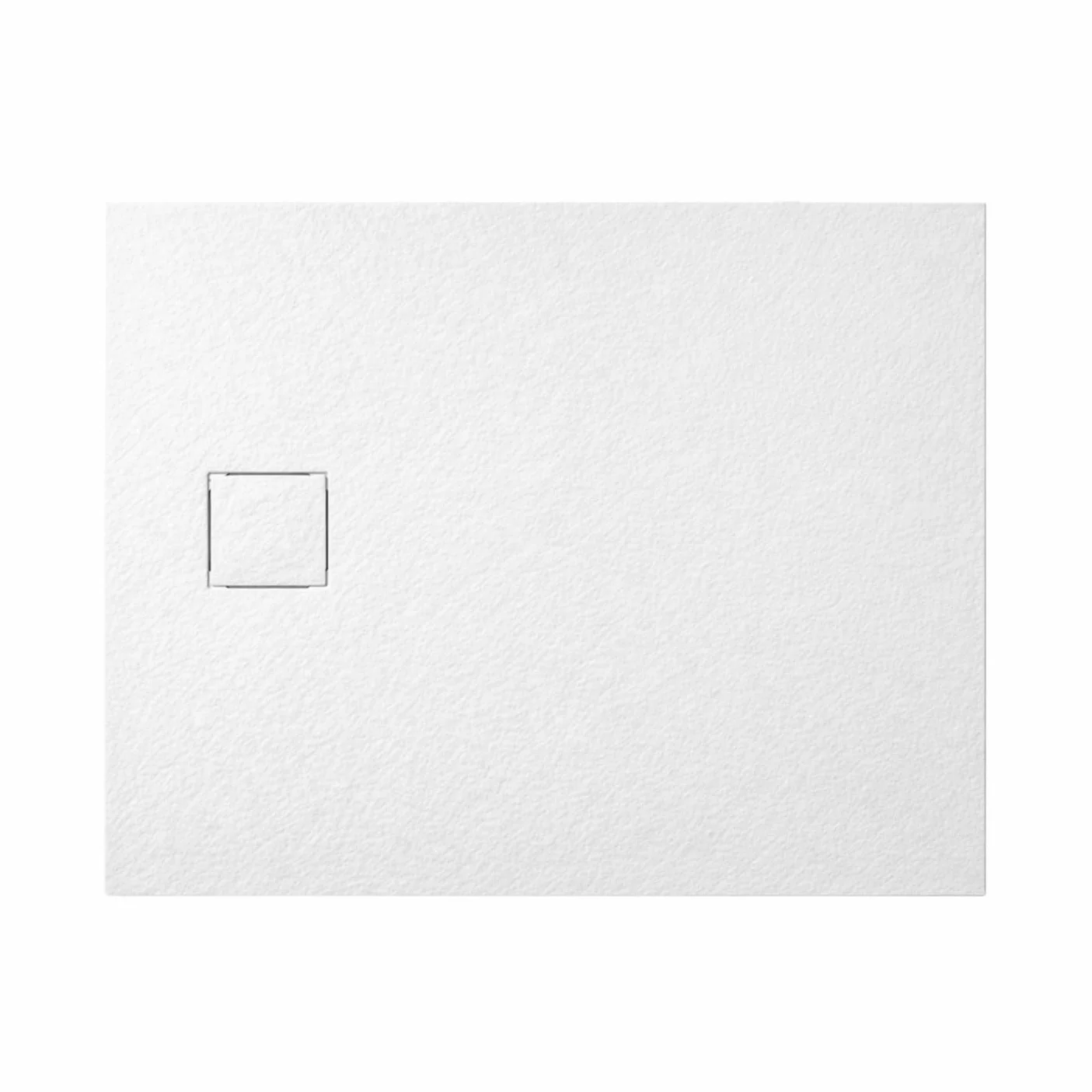 AQUAUNO Brodzik prysznicowy 110 x 80 cm o wyglądzie kamienia, ultra płaski 2,6 cm – brodzik z kompozytu SMC, w zestawie syfon, odpływ 90 mm, czyszczenie od góry, biały