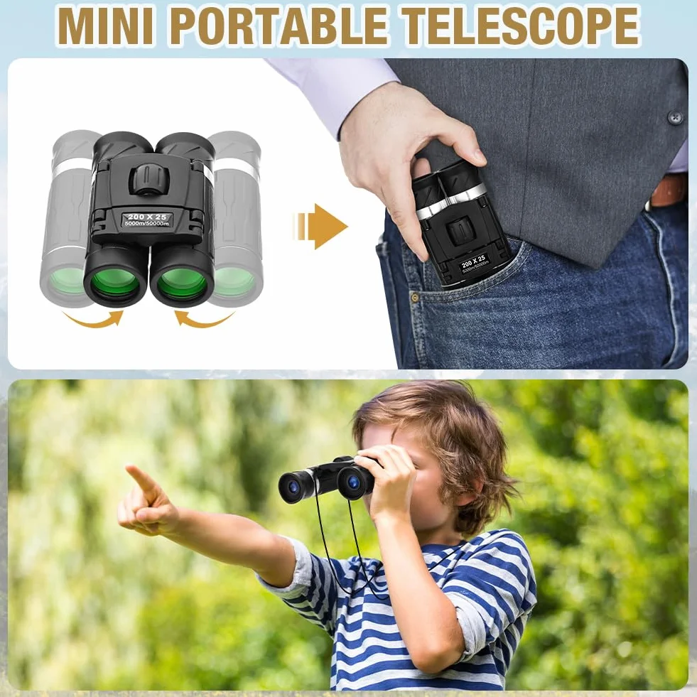 ãOFFCUP Mini kompaktowa lornetka 200 x 25 dla dorosłych i dzieci, mała kieszonkowa lornetka o dużej mocy, lekka składana lornetka do obserwacji ptaków, polowania, teatru, podróży, zwiedzania, gierÓ