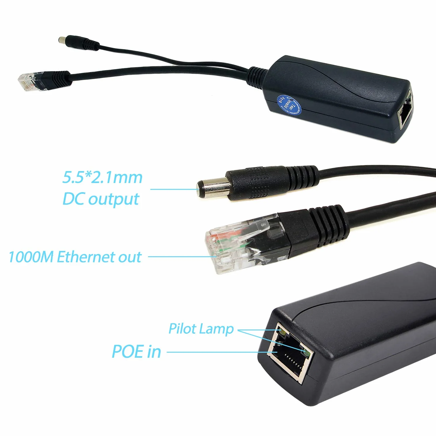 Rozdzielacz Gigabit PoE 12 V 1 A z wyjściem IEEE 802.3af Standardowy 10, 100, 1000 Mbps Power Over Ethernet rozdzielacz adapter do kamery IP CCTV monitoringu 5,5 x 2,1 mm kabel z wtyczką DC (PS5712G)