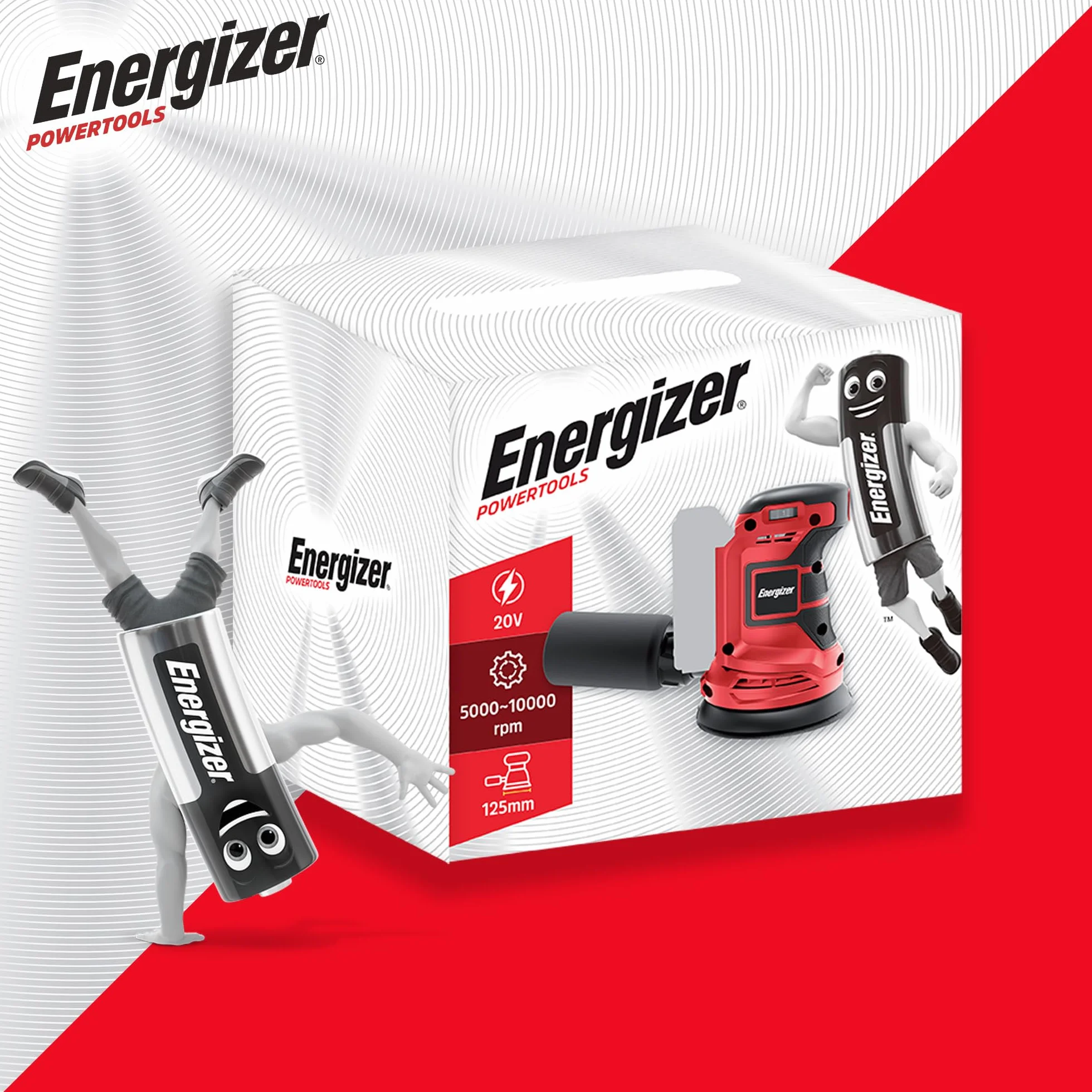 Energizer Bezprzewodowa szlifierka tarczowa 20 V, 10000 obr./min, 6 regulowanych prędkości - samozaciskowa taca 125 mm, torba kolekcjonerska, 10 dysków w zestawie - w zestawie 2 baterie 20 V 2 AH +