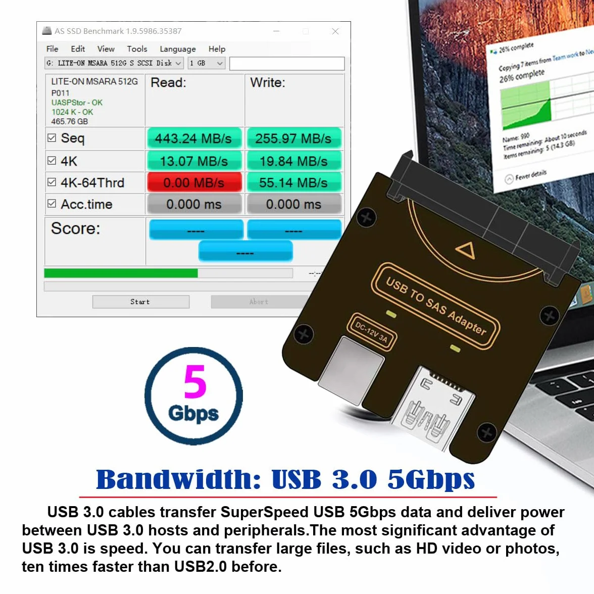 Adapter SAS SFF-8482 na USB 3.0 5 Gb/s 29-pinowy