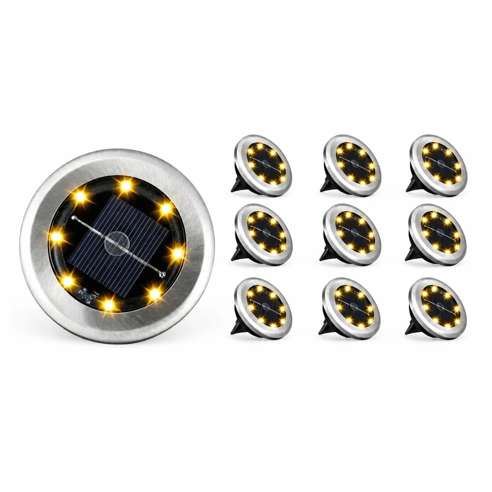 Lampy Solarne Naziemne, 10 Szt. Solarne Światło Gruntowe Zewnętrzny Dysk 8LED do ścieżki tarasowej(10pcs white light)