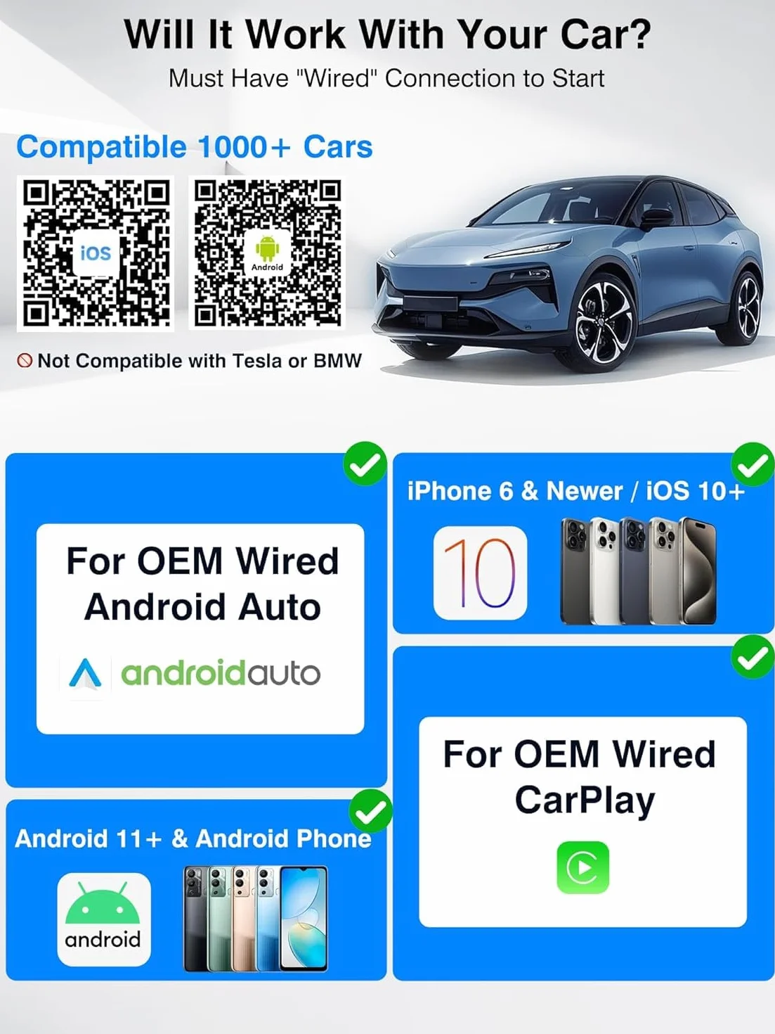 Bezprzewodowy adapter CarPlay i Android Auto 2 w 1 5,8 GHz Pro – natychmiastowe przełączanie dla rodzin z wieloma kierowcami, konwersja z przewodowego na bezprzewodowy w samochodach OEM, szybkie autom
