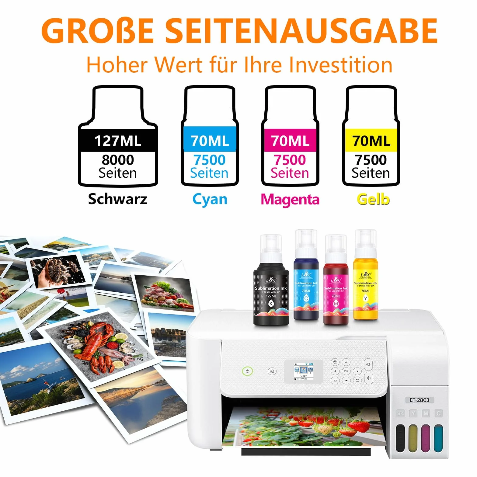 Atrament sublimacyjny kompatybilny z Epson ET-1810 ET-2820 ET-2810 ET-2861 ET-2862 ET-2870 ET-15000 ET-2850 ET-2856 ET-2811 ET-2876 wierny kolor