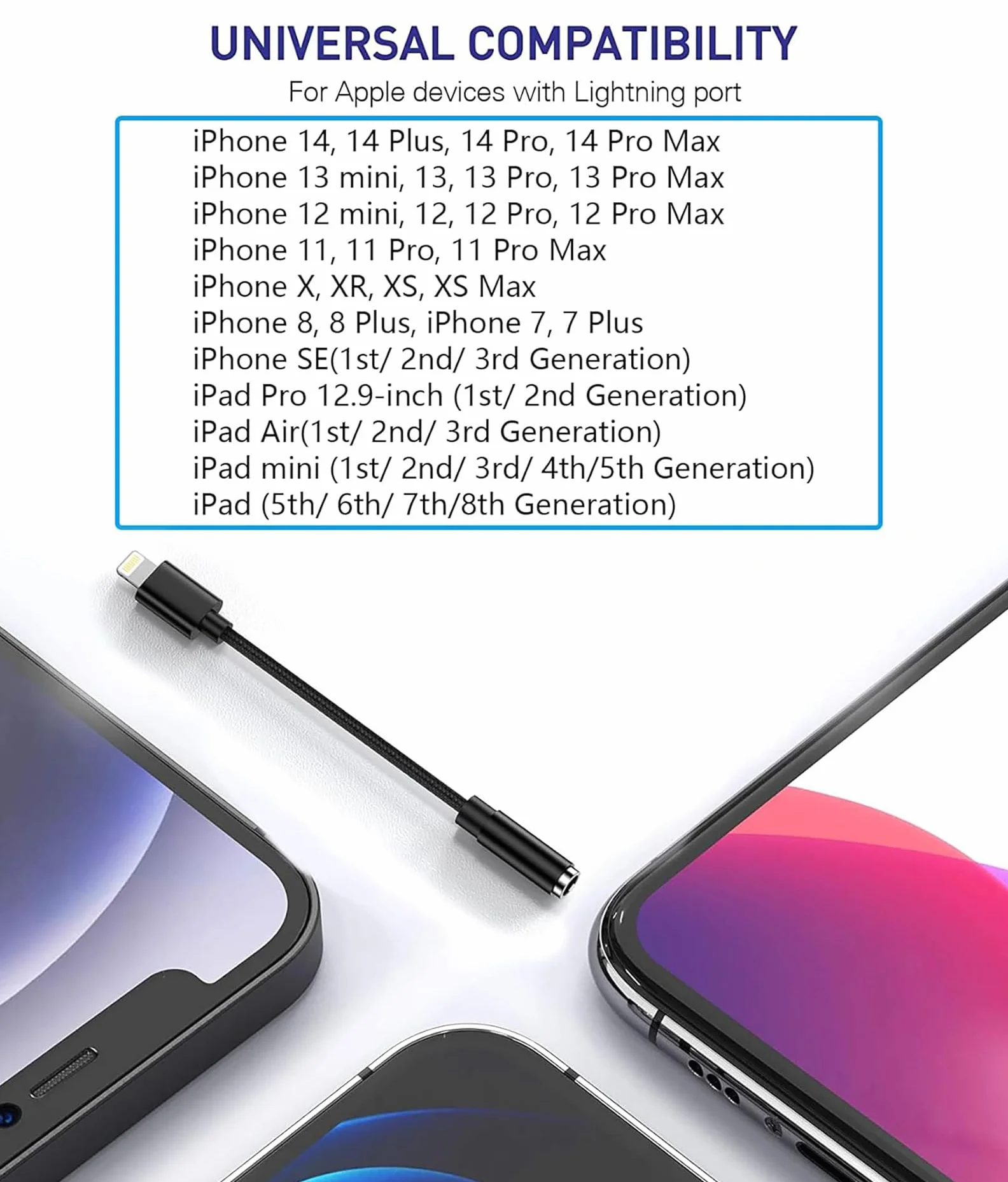 Apple MFi Certified Zestaw 2 adapterów Lightning na jack 3,5 mm do iPhone 14/13/12/11/X/XS/8/7